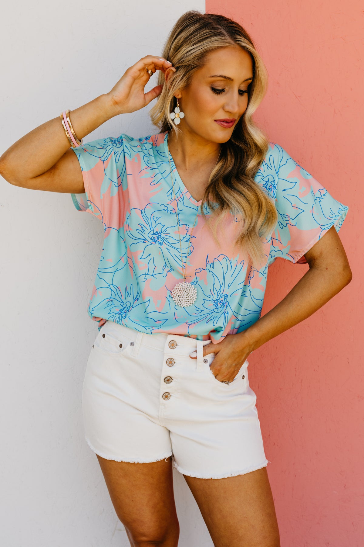 The Hallie Floral V Neck Blouse