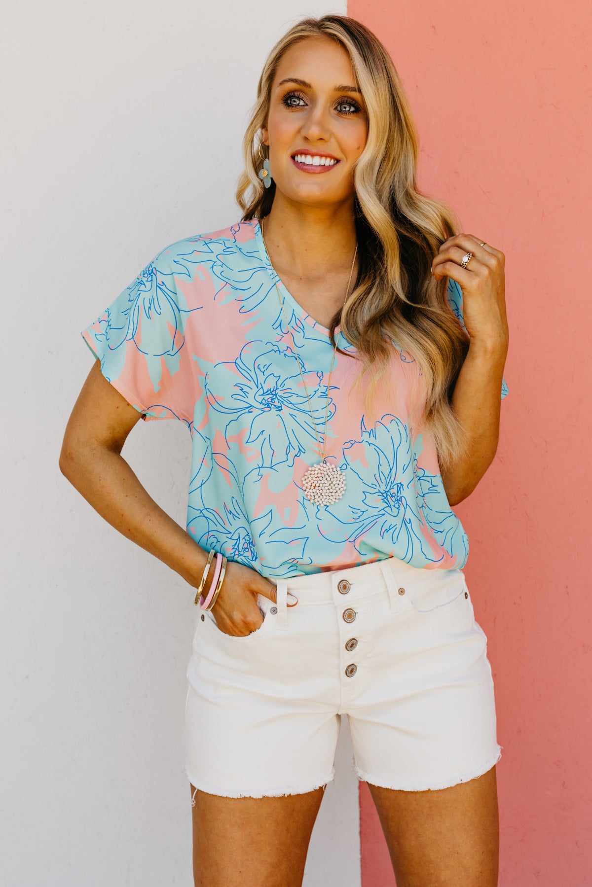 The Hallie Floral V Neck Blouse