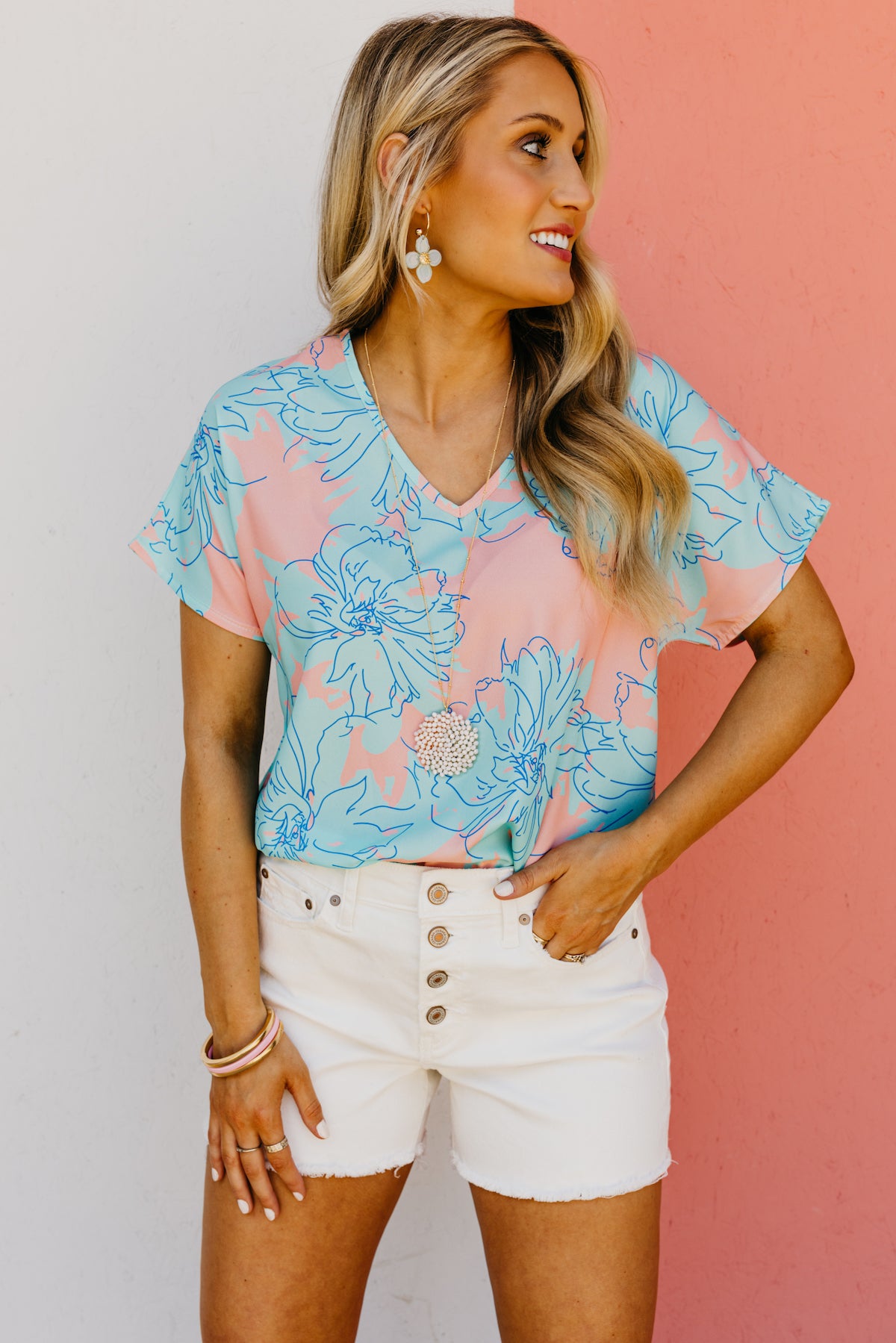 The Hallie Floral V Neck Blouse