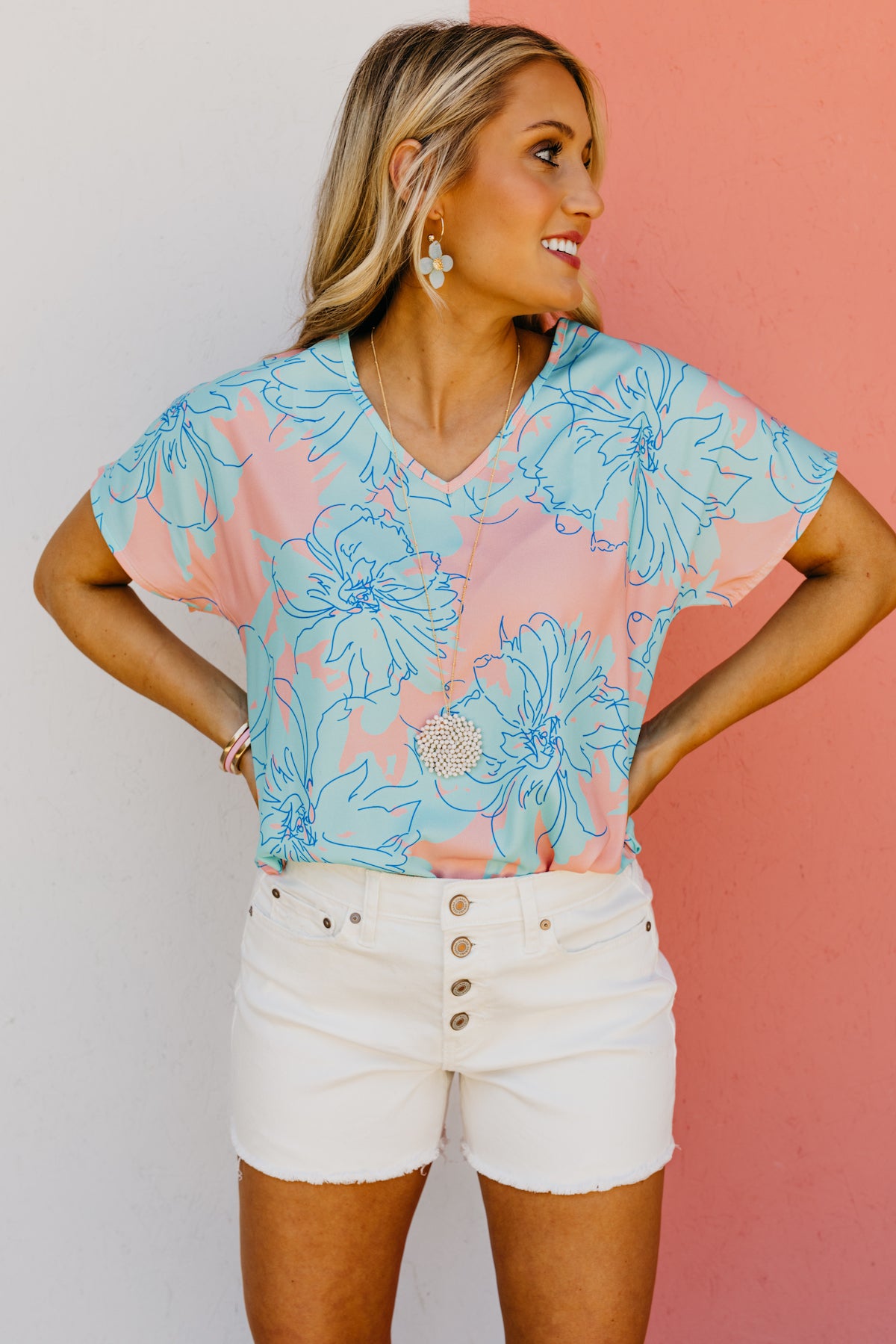 The Hallie Floral V Neck Blouse