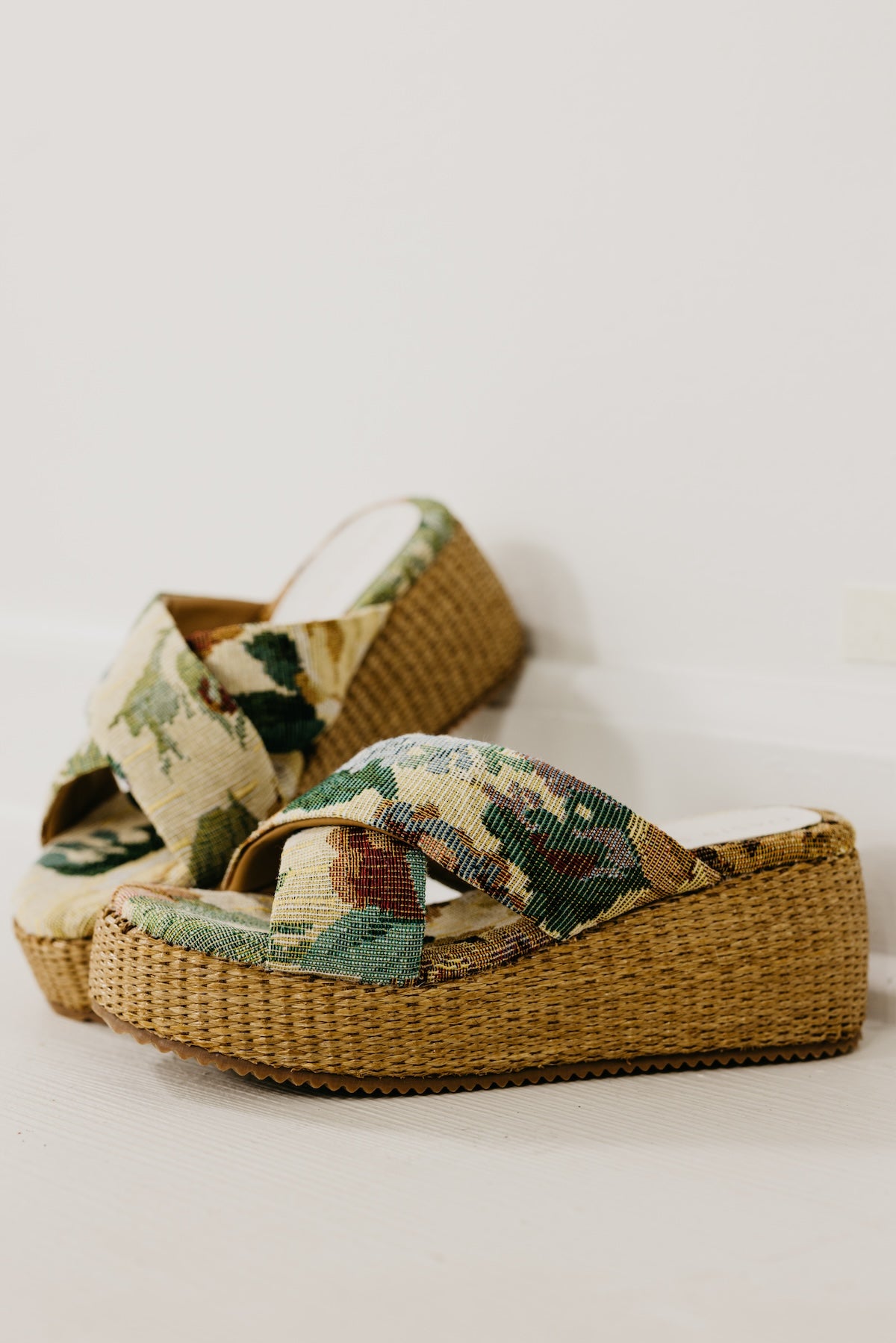 The Fresno Floral Raffia Wedge Sandal