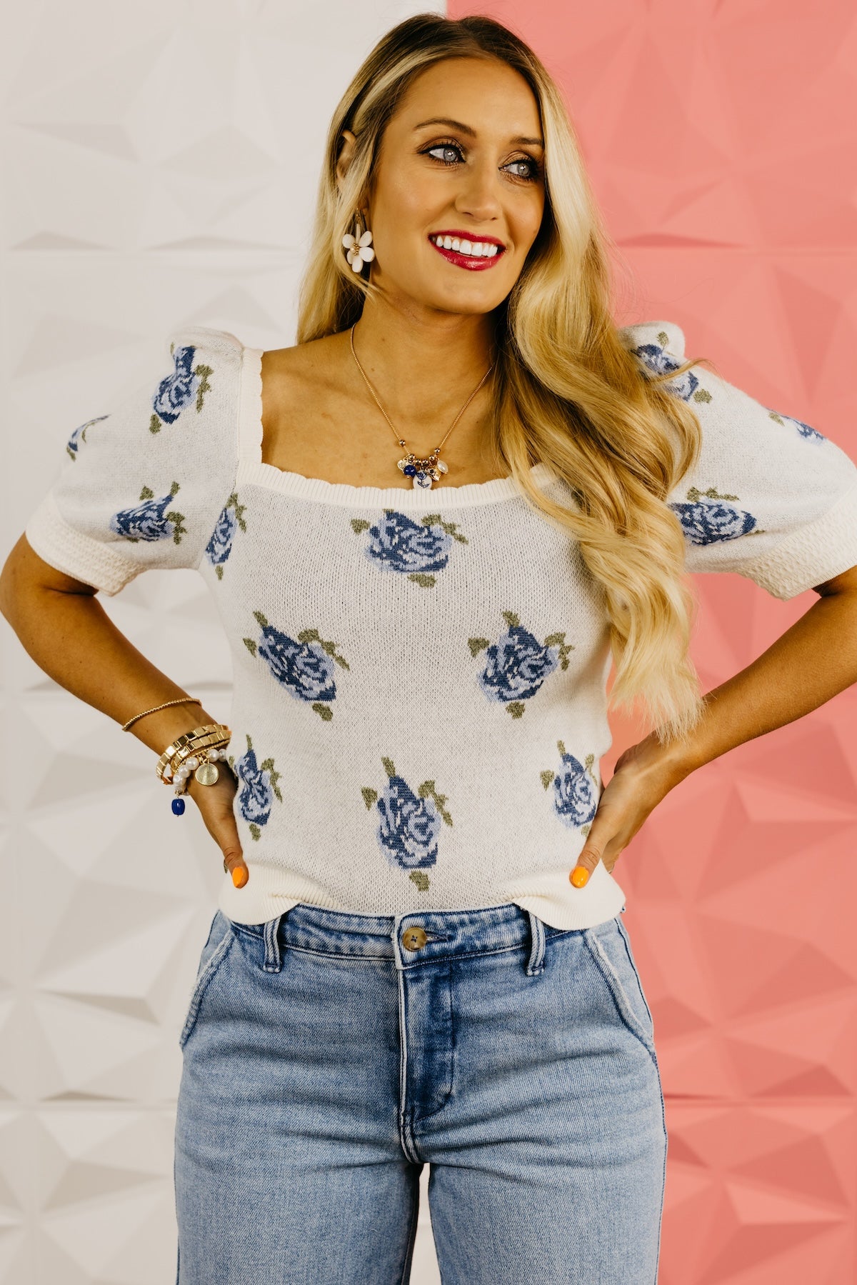 The Patricia Puff Sleeve Floral Sweater