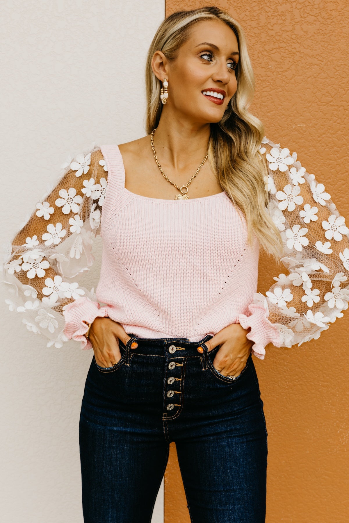 The Bobby Floral Lace Puff Sleeve Sweater