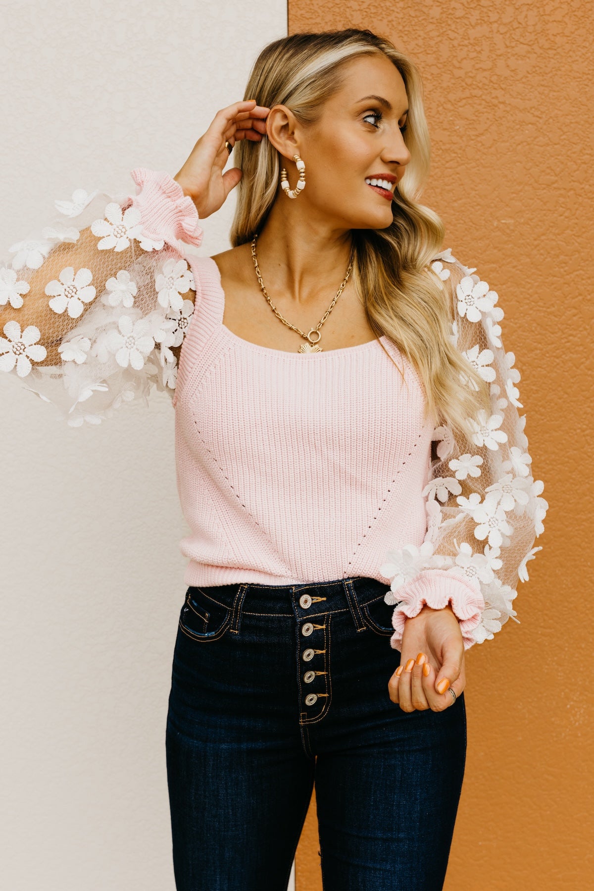 The Bobby Floral Lace Puff Sleeve Sweater