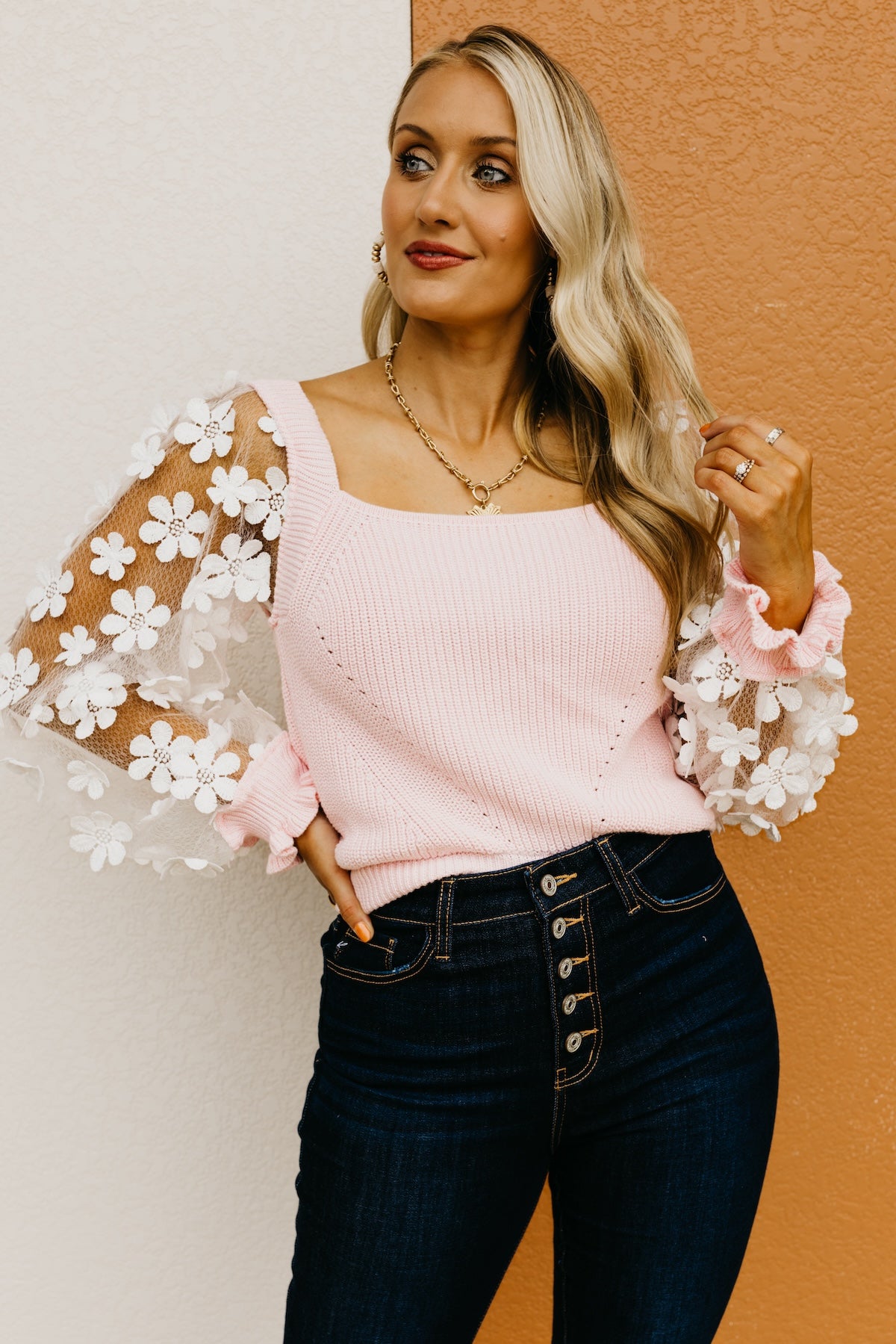 The Bobby Floral Lace Puff Sleeve Sweater