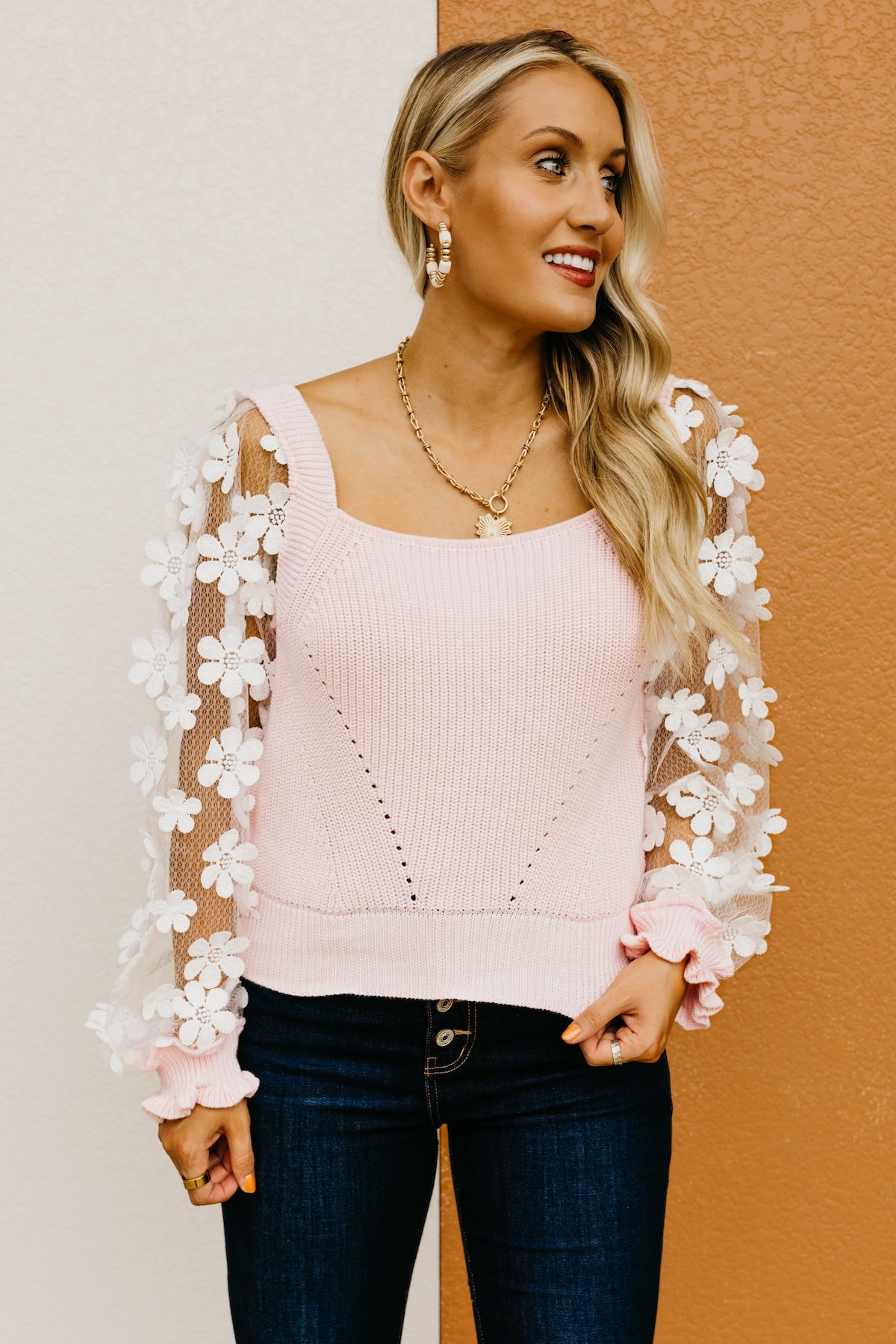 The Bobby Floral Lace Puff Sleeve Sweater