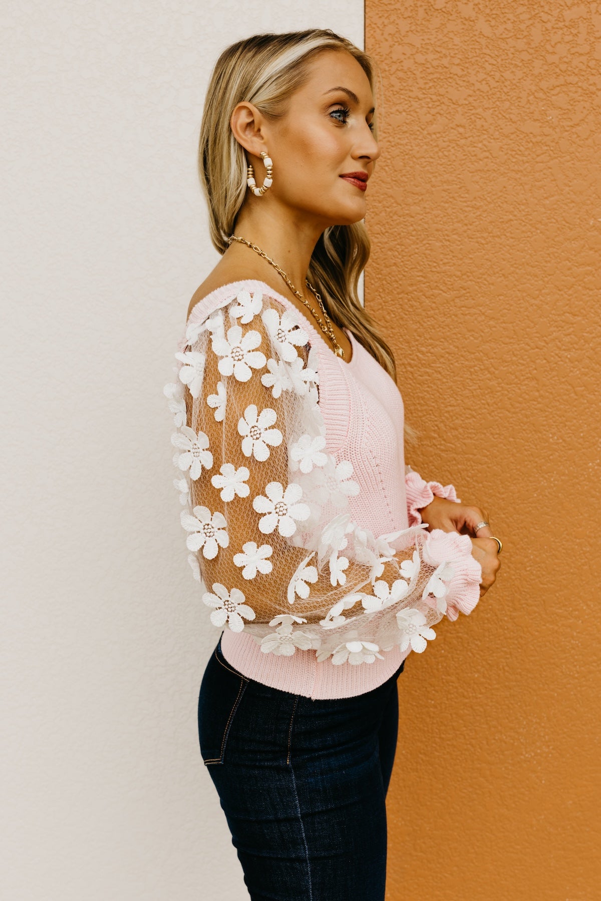 The Bobby Floral Lace Puff Sleeve Sweater