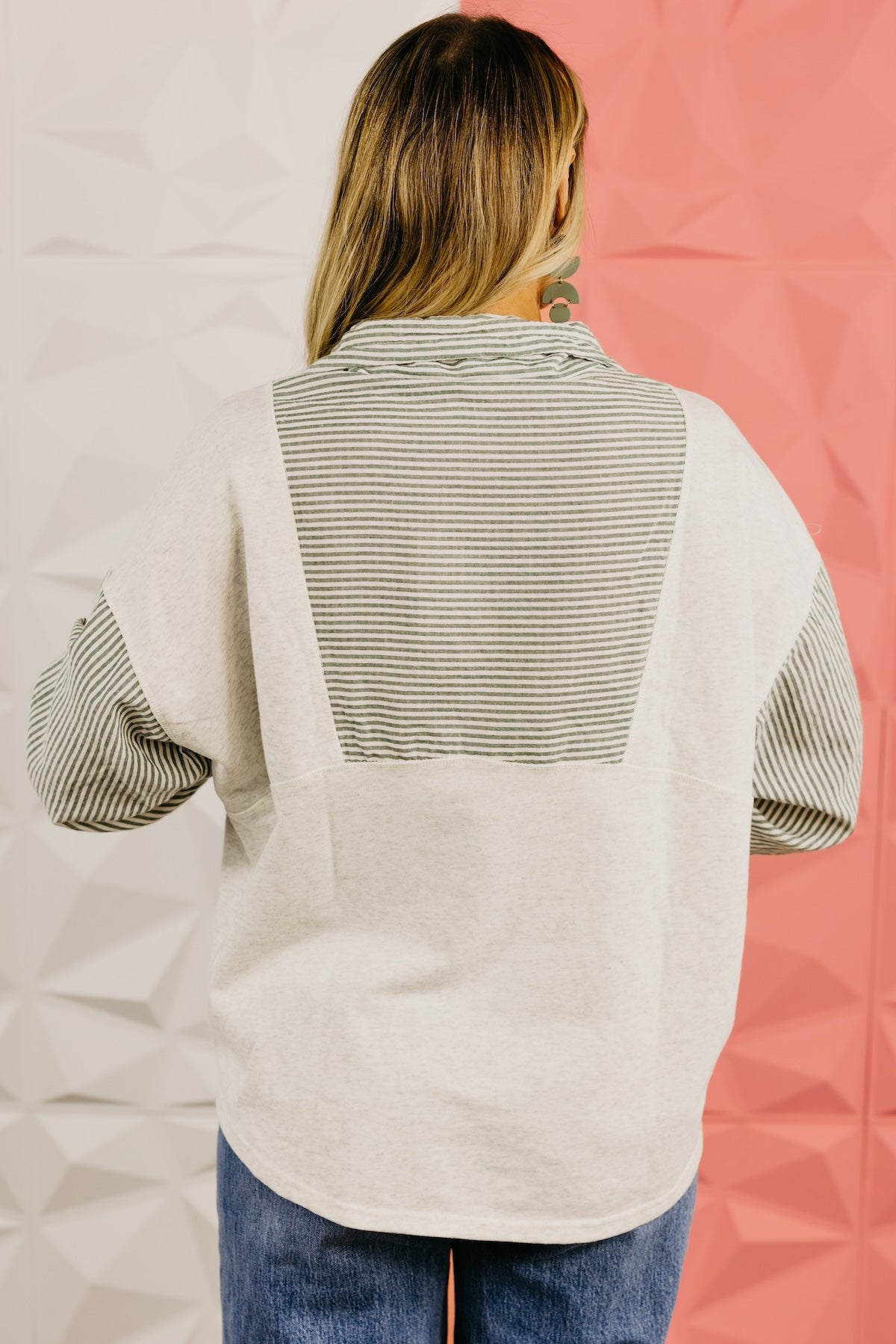 The Alexia Striped Quarter Zip Mix Media Top