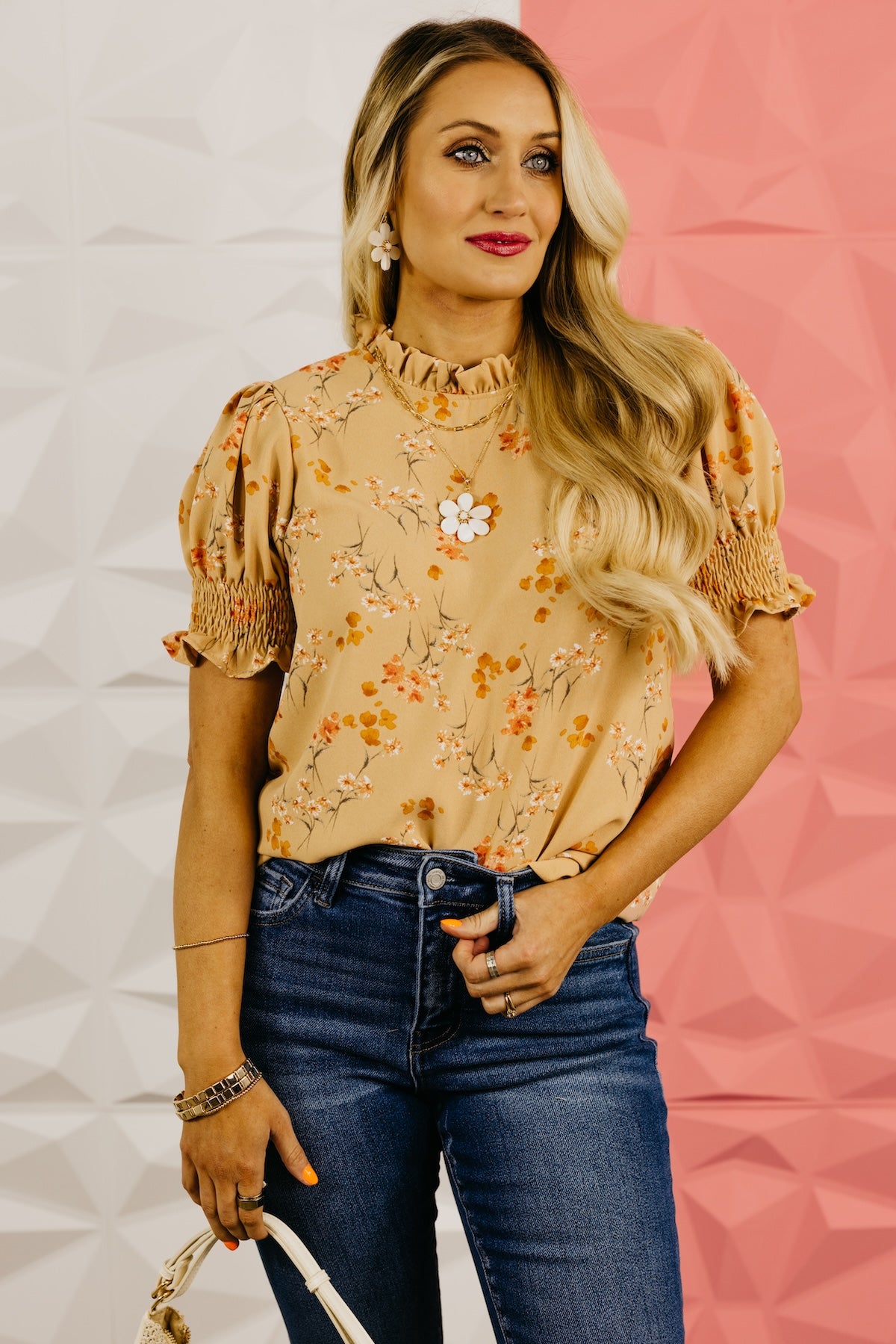 The Paityn Floral Ruffle Neck Woven Blouse