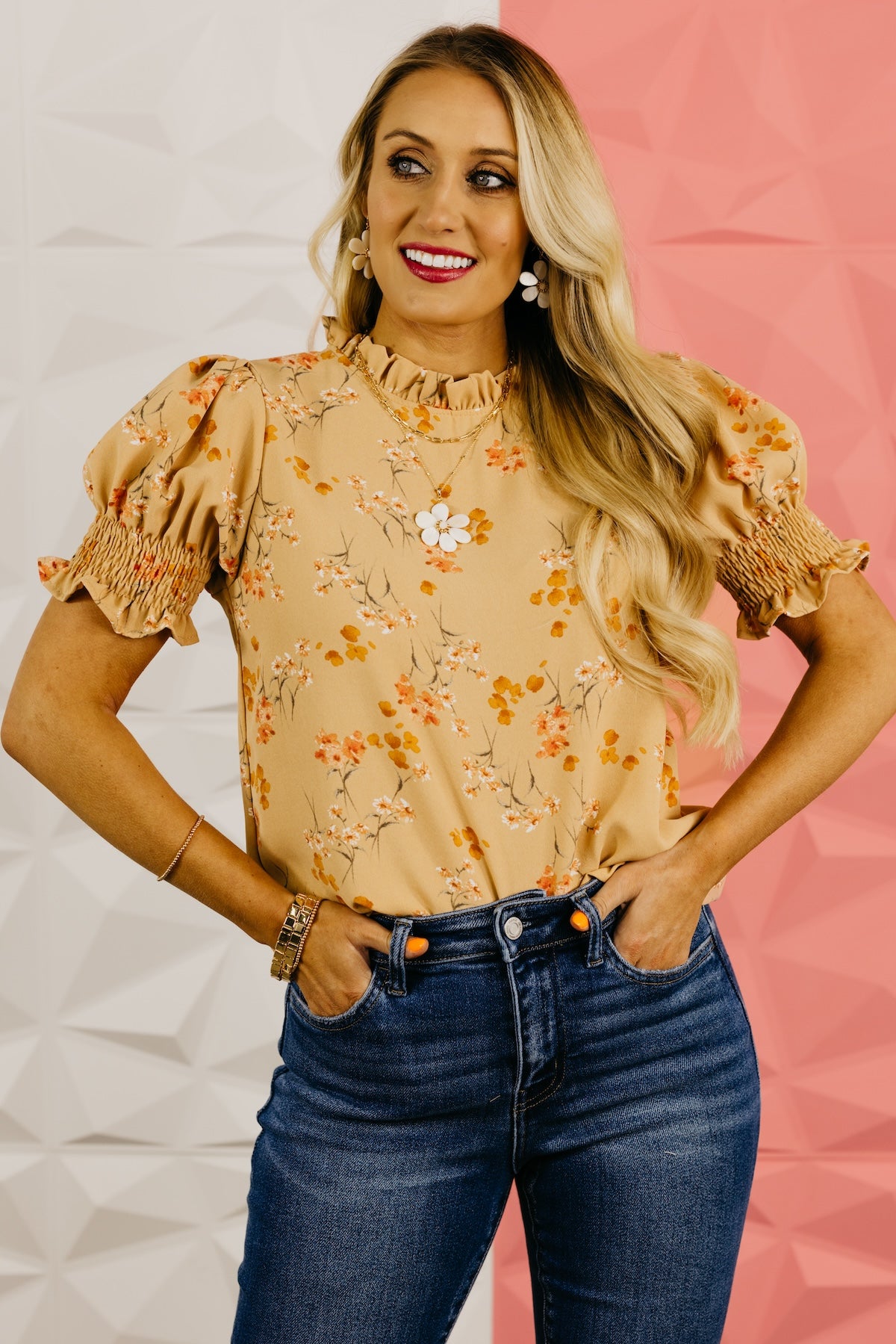 The Paityn Floral Ruffle Neck Woven Blouse