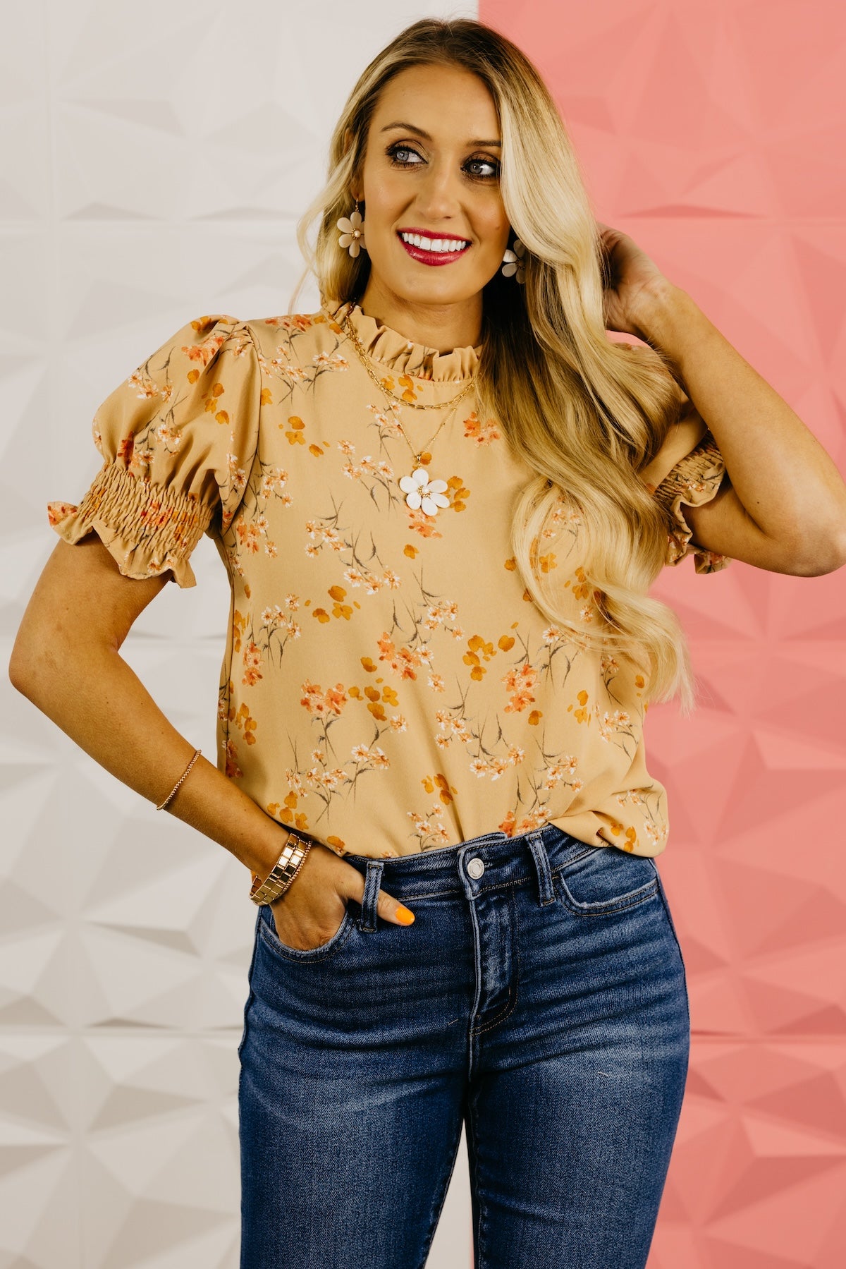 The Paityn Floral Ruffle Neck Woven Blouse