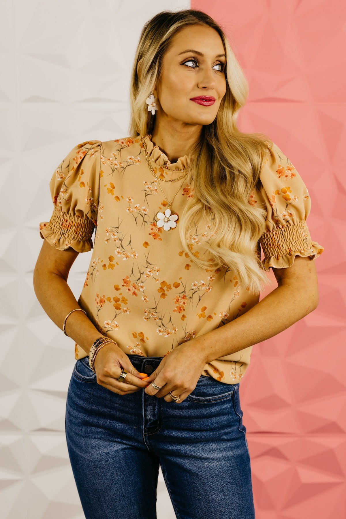 The Paityn Floral Ruffle Neck Woven Blouse