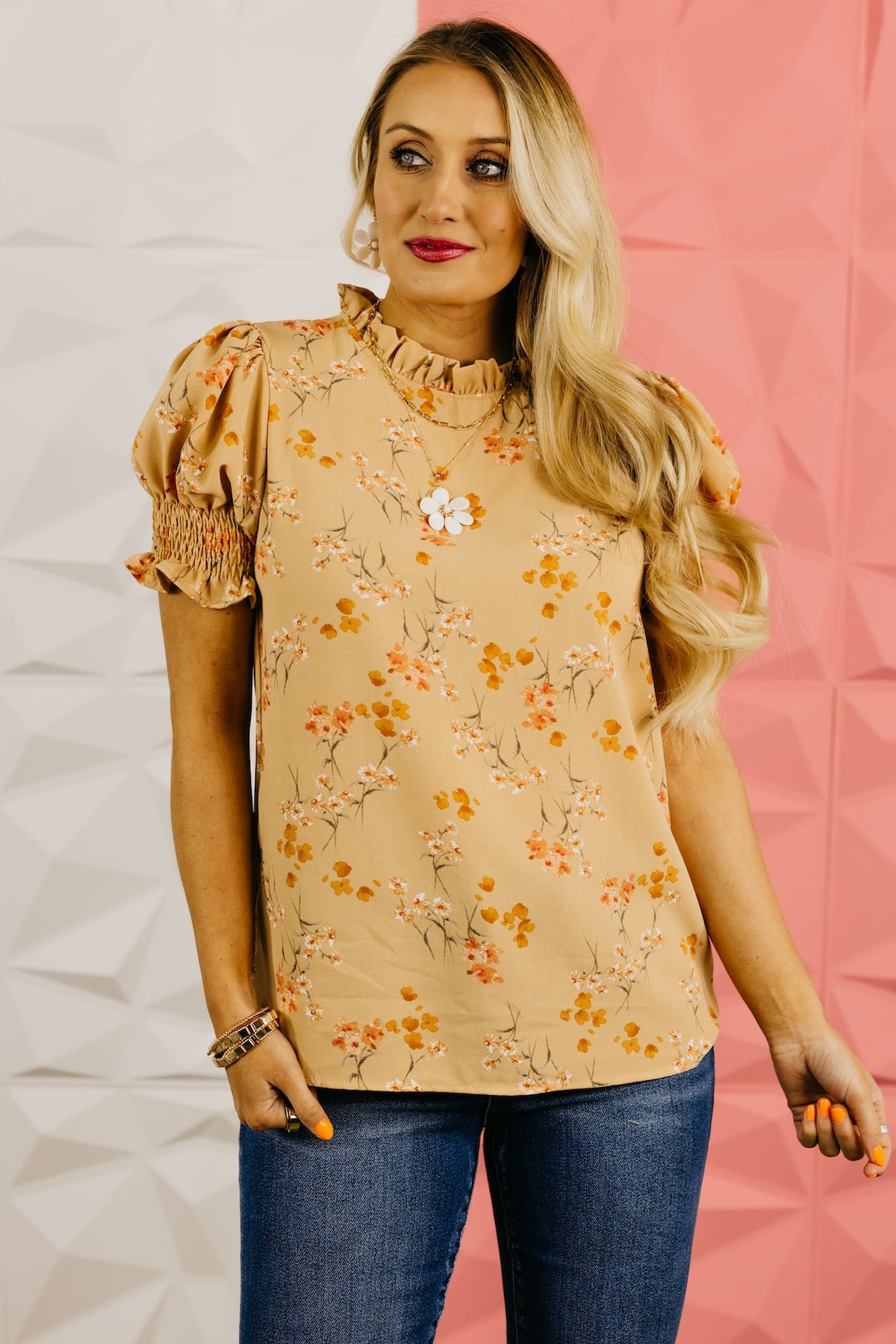 The Paityn Floral Ruffle Neck Woven Blouse