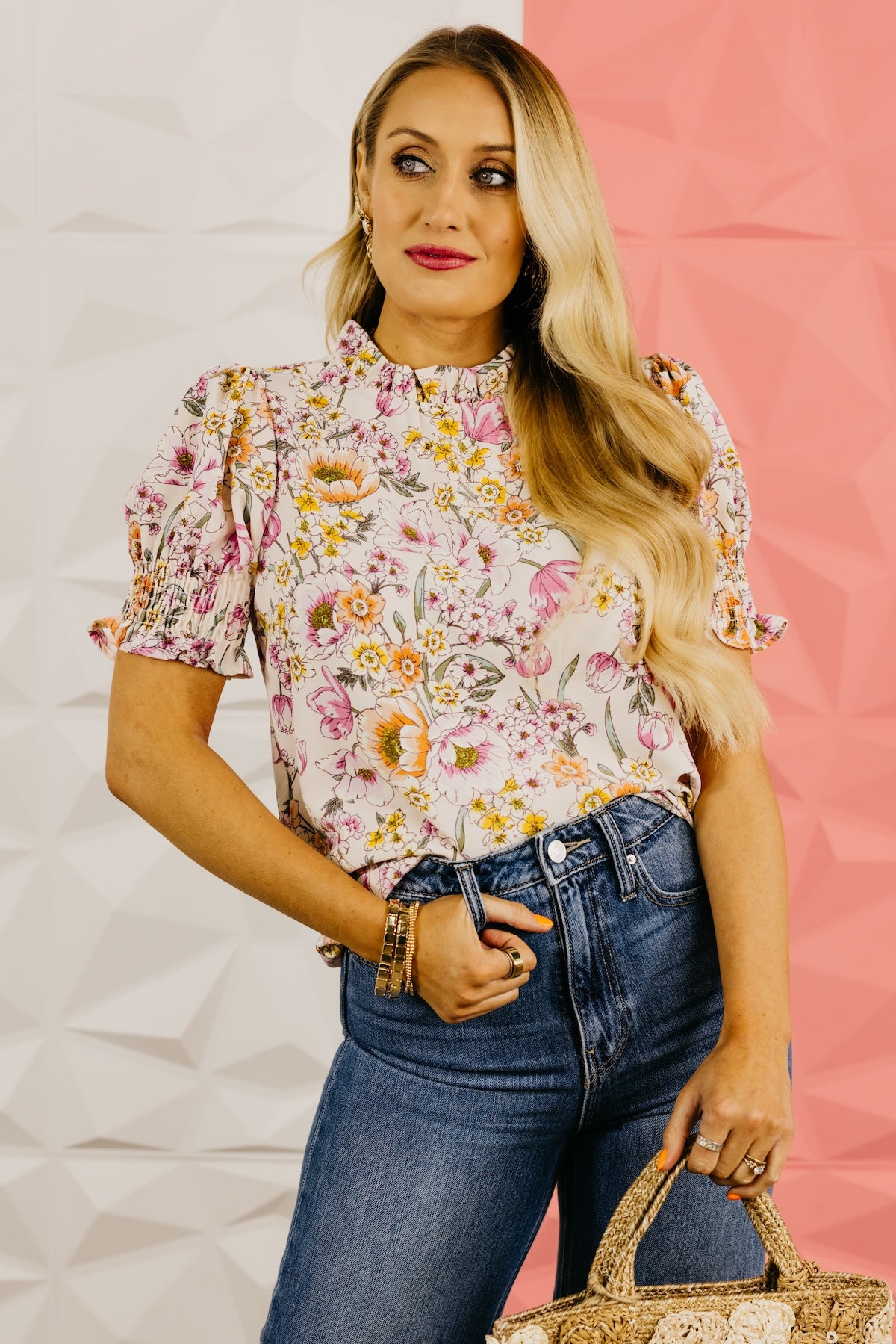 The Paityn Floral Ruffle Neck Woven Blouse