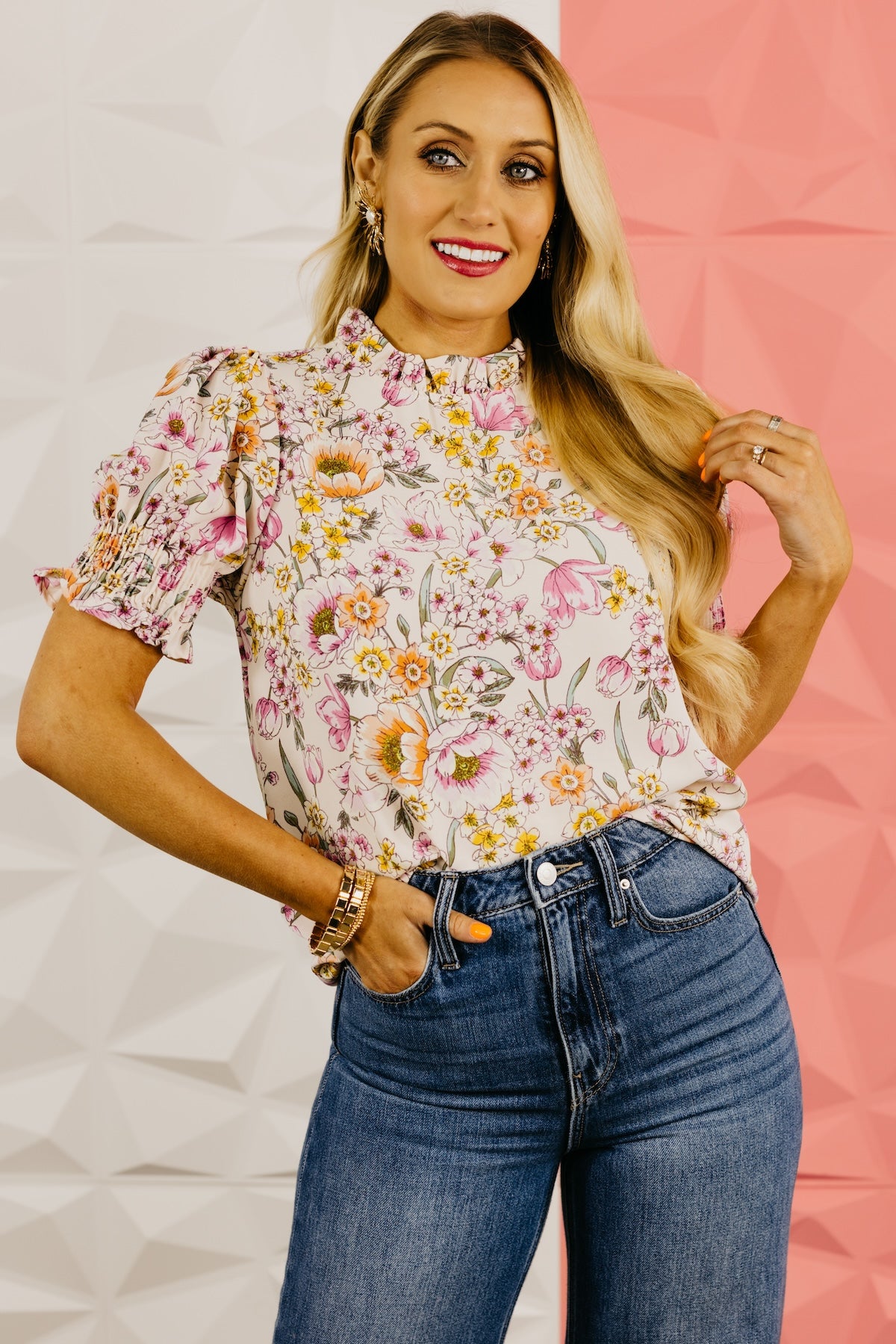 The Paityn Floral Ruffle Neck Woven Blouse