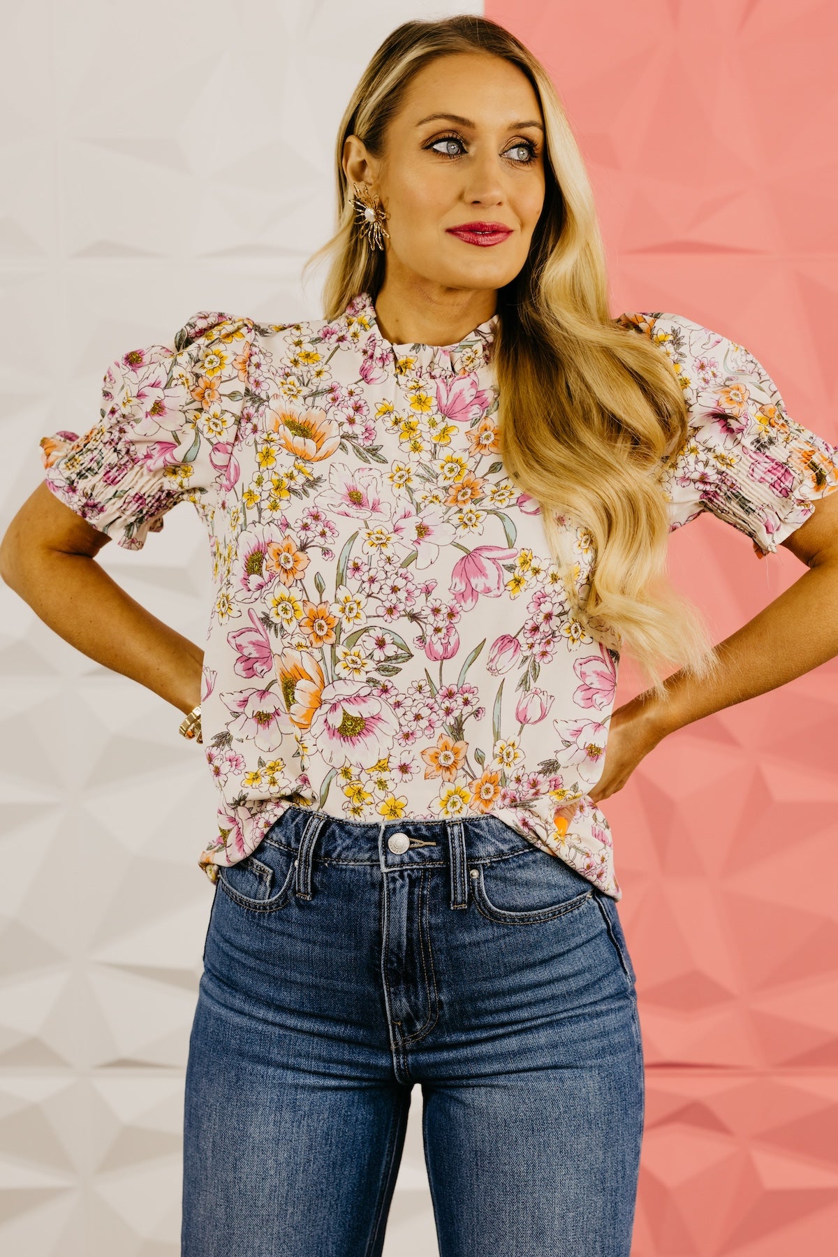 The Paityn Floral Ruffle Neck Woven Blouse