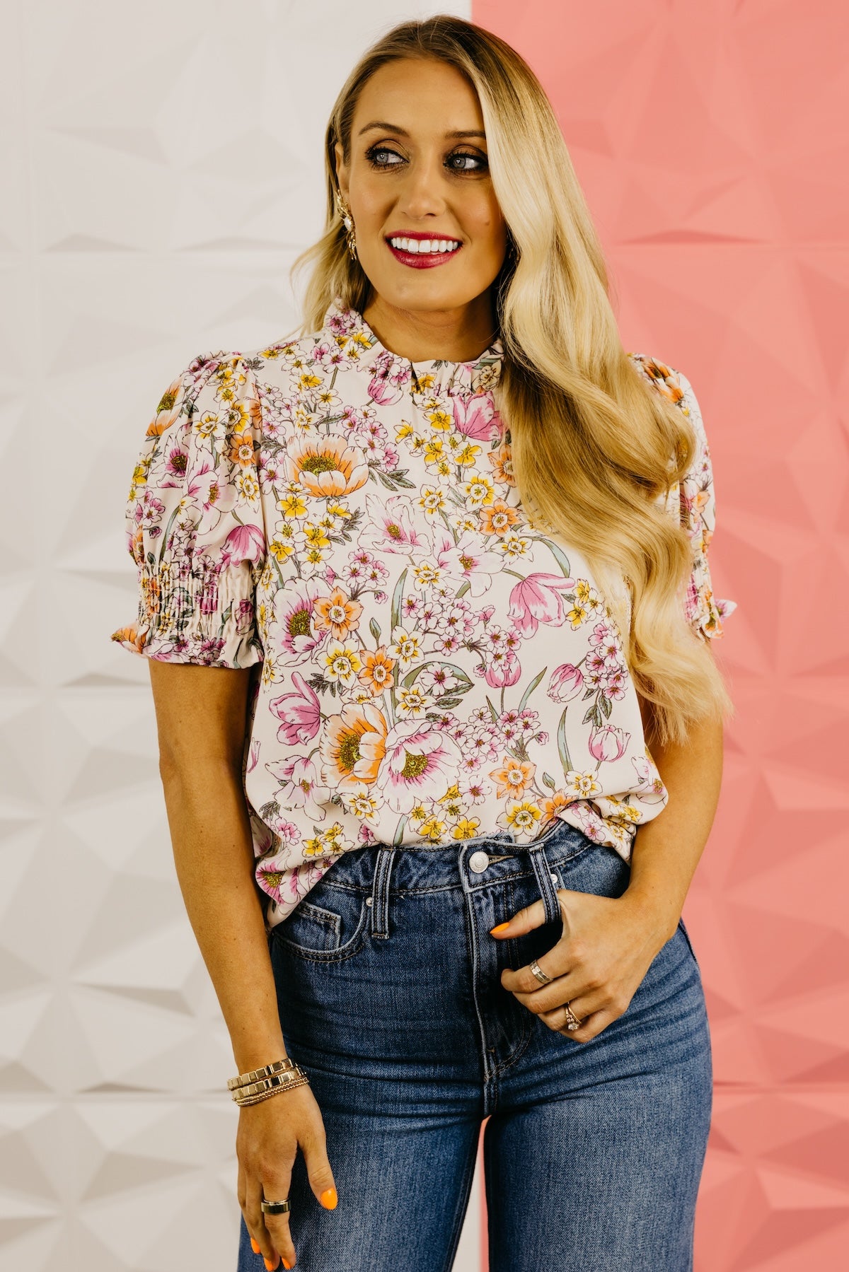 The Paityn Floral Ruffle Neck Woven Blouse