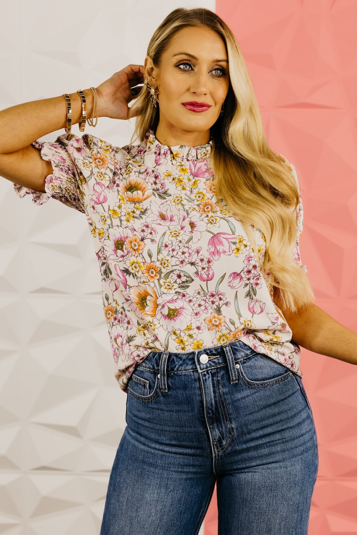 The Paityn Floral Ruffle Neck Woven Blouse