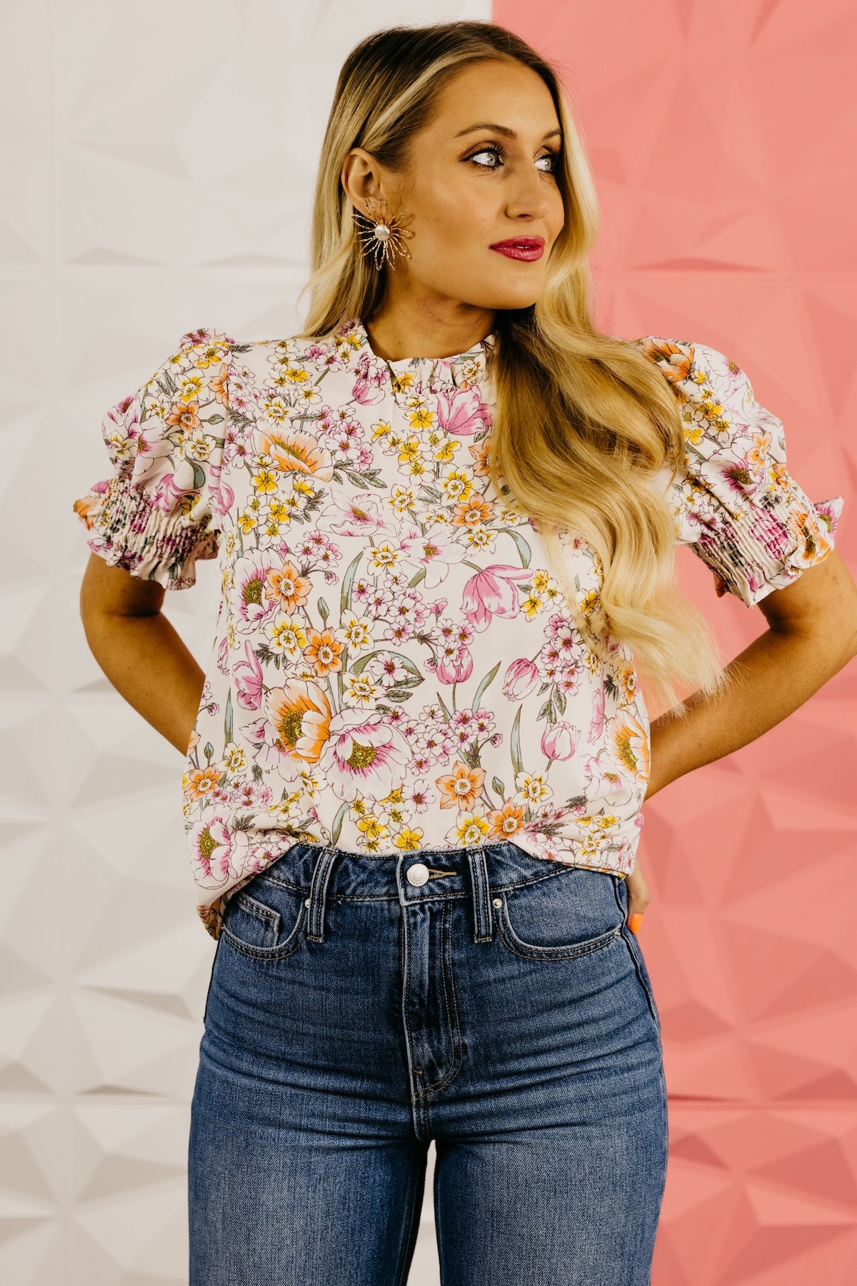 The Paityn Floral Ruffle Neck Woven Blouse