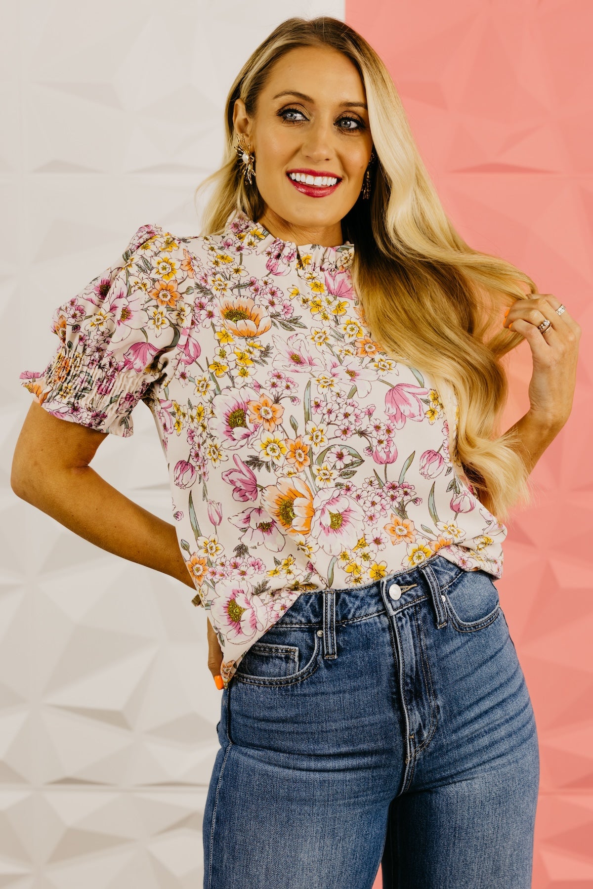 The Paityn Floral Ruffle Neck Woven Blouse