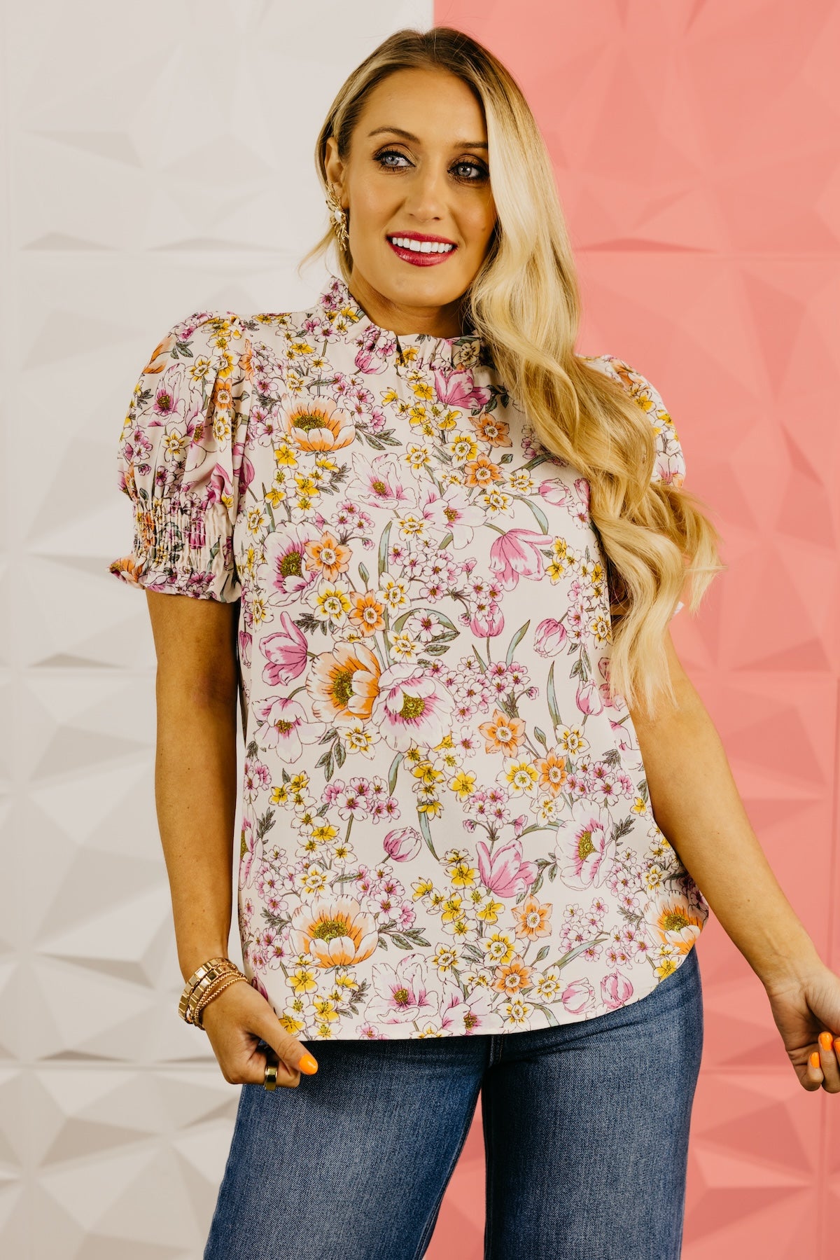 The Paityn Floral Ruffle Neck Woven Blouse