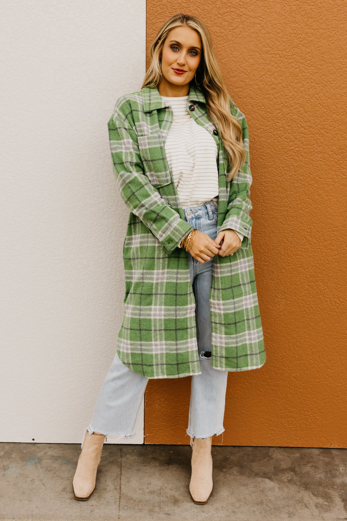 Longline sales plaid coat