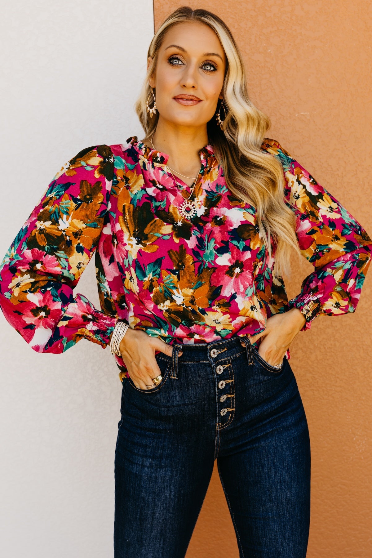 The Rita Balloon Sleeve Floral Blouse