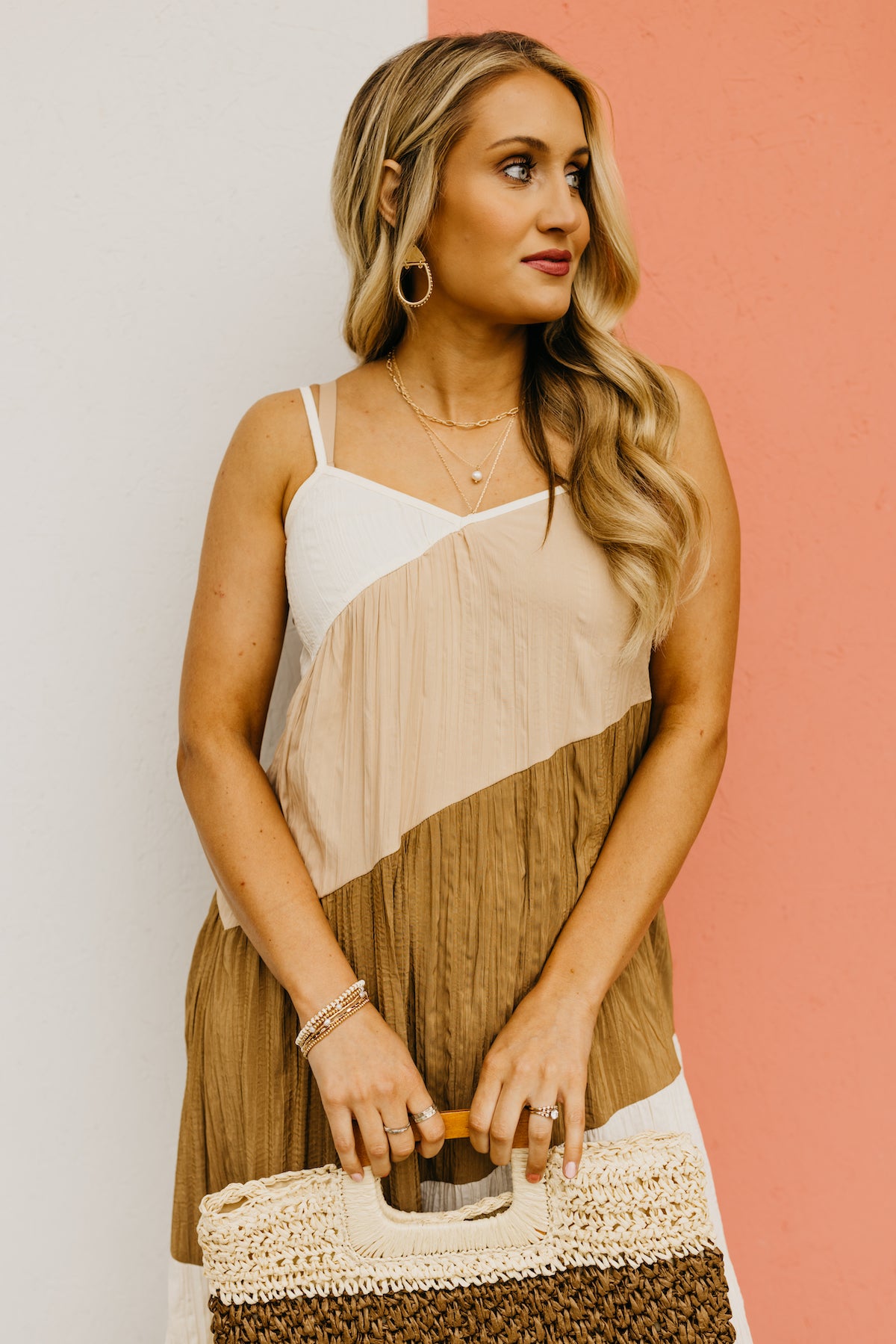 The Roy Color Block Crinkle Maxi Dress