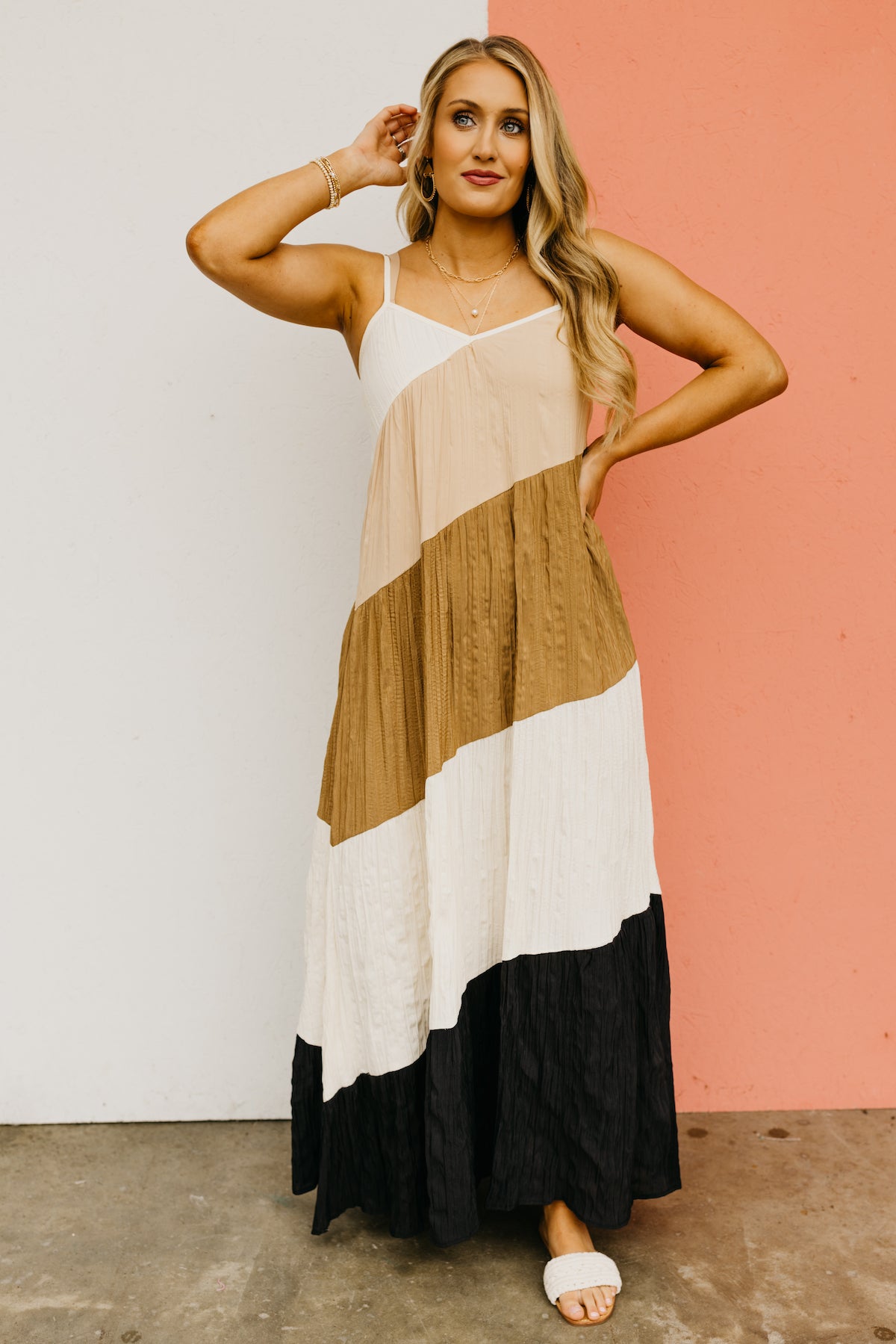 The Roy Color Block Crinkle Maxi Dress