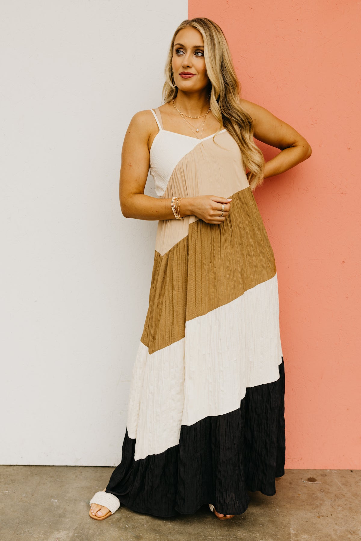 The Roy Color Block Crinkle Maxi Dress