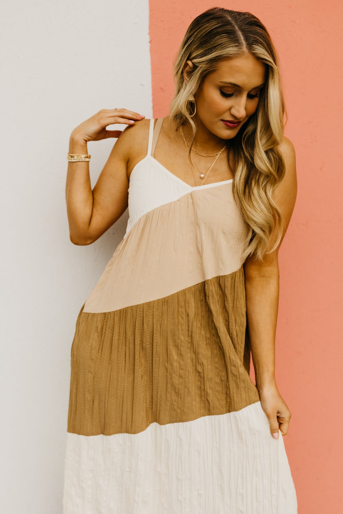 The Roy Color Block Crinkle Maxi Dress