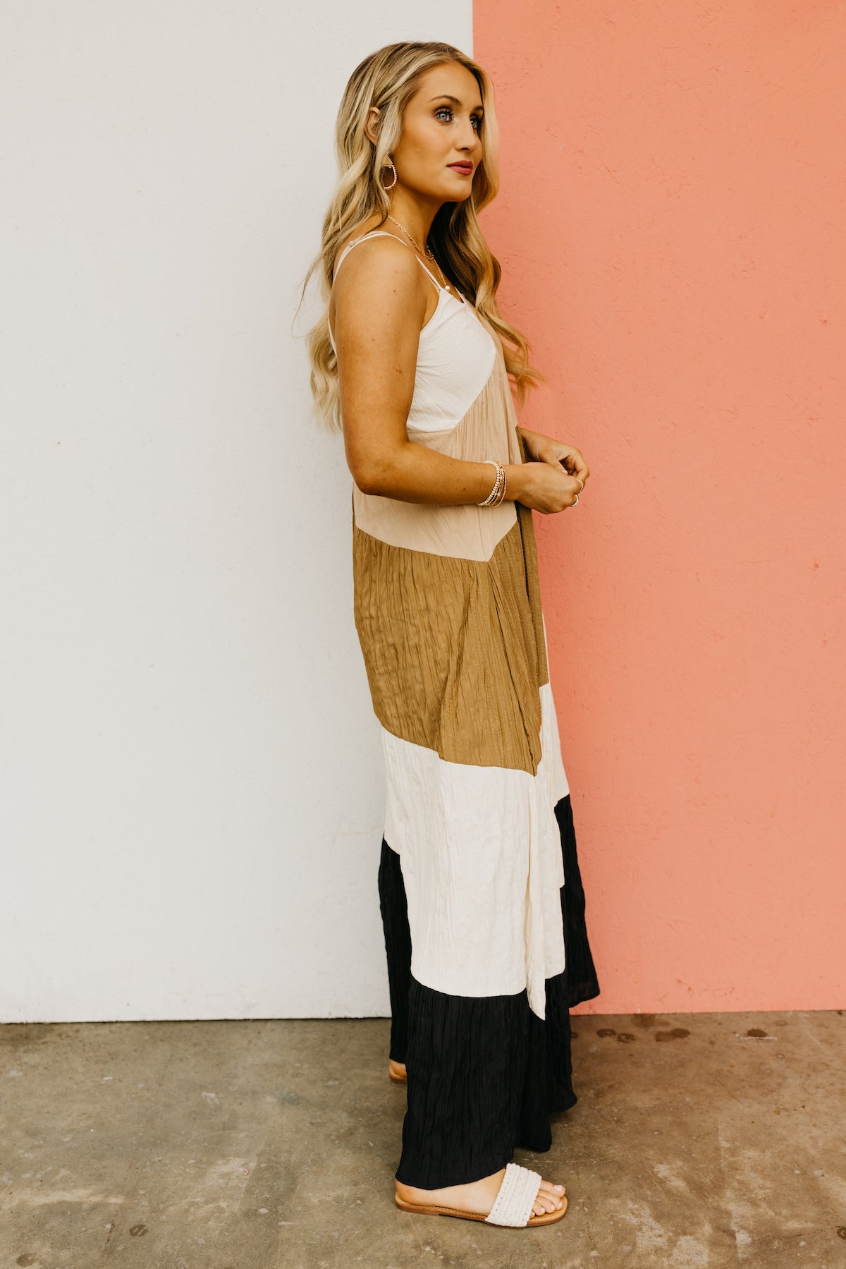 The Roy Color Block Crinkle Maxi Dress