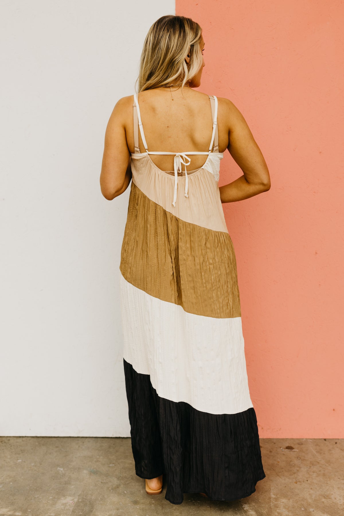 The Roy Color Block Crinkle Maxi Dress