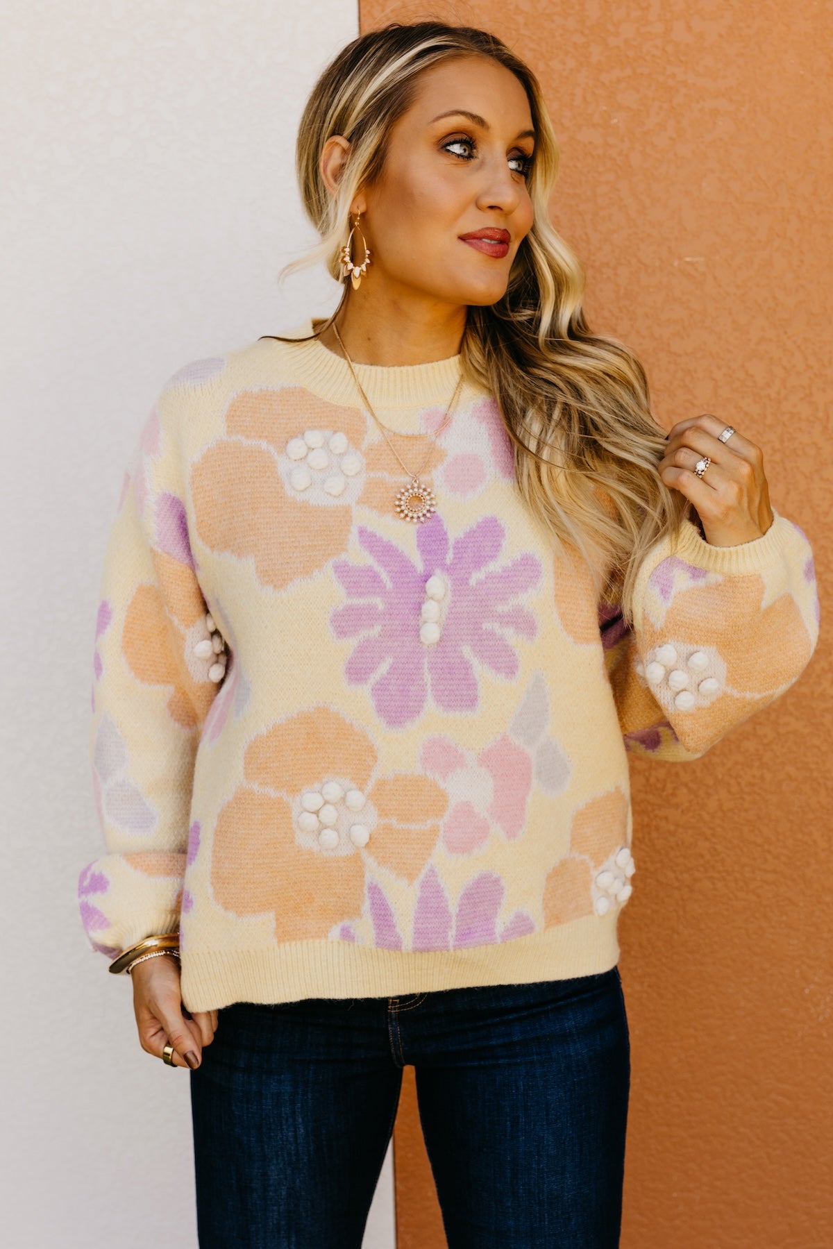 The Barbara Floral Pom Sweater