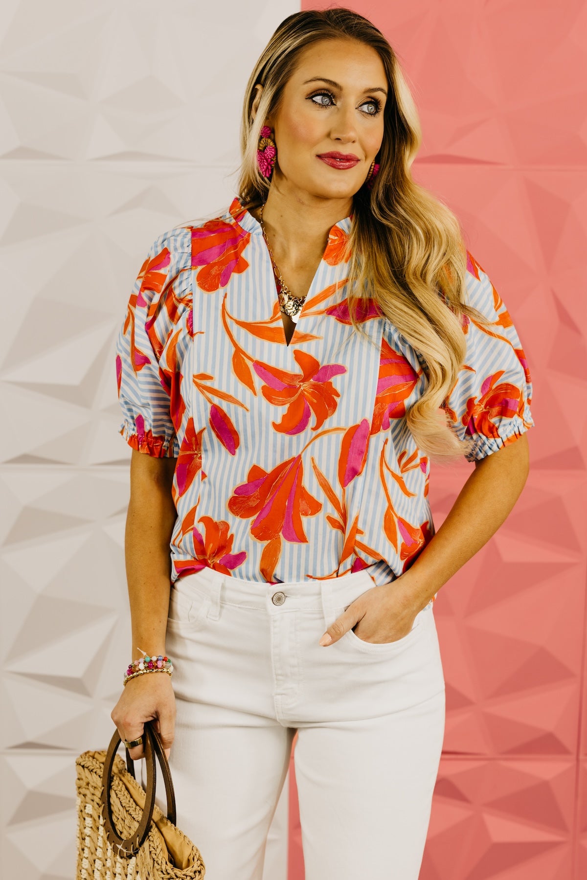 The Beau Floral Striped Woven Top