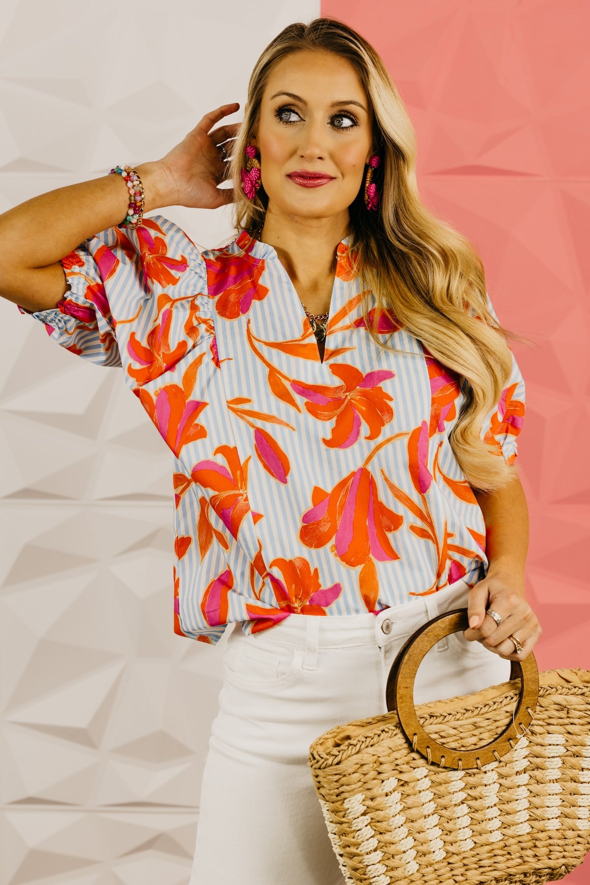 The Beau Floral Striped Woven Top