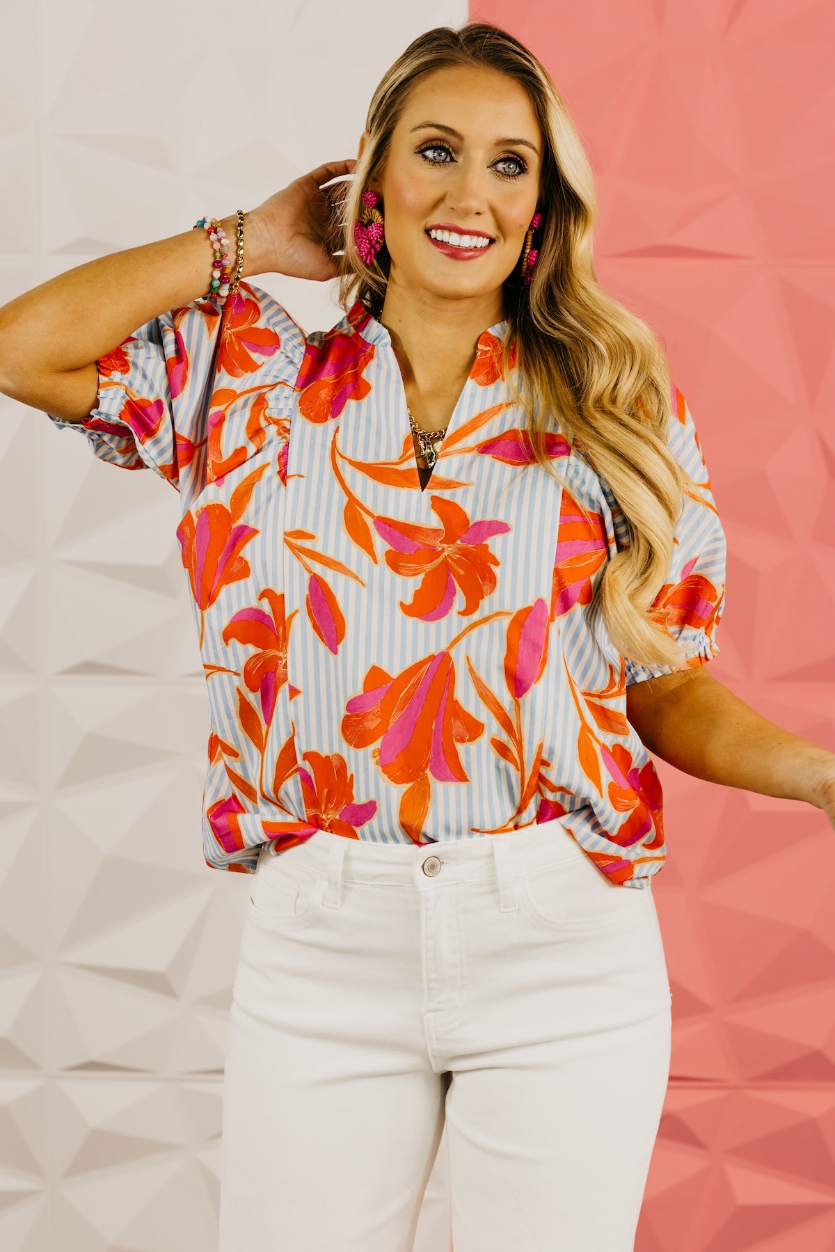 The Beau Floral Striped Woven Top