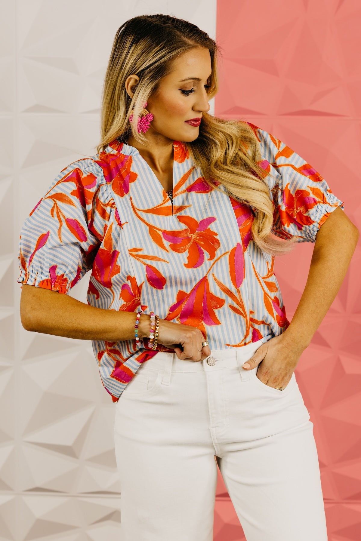 The Beau Floral Striped Woven Top