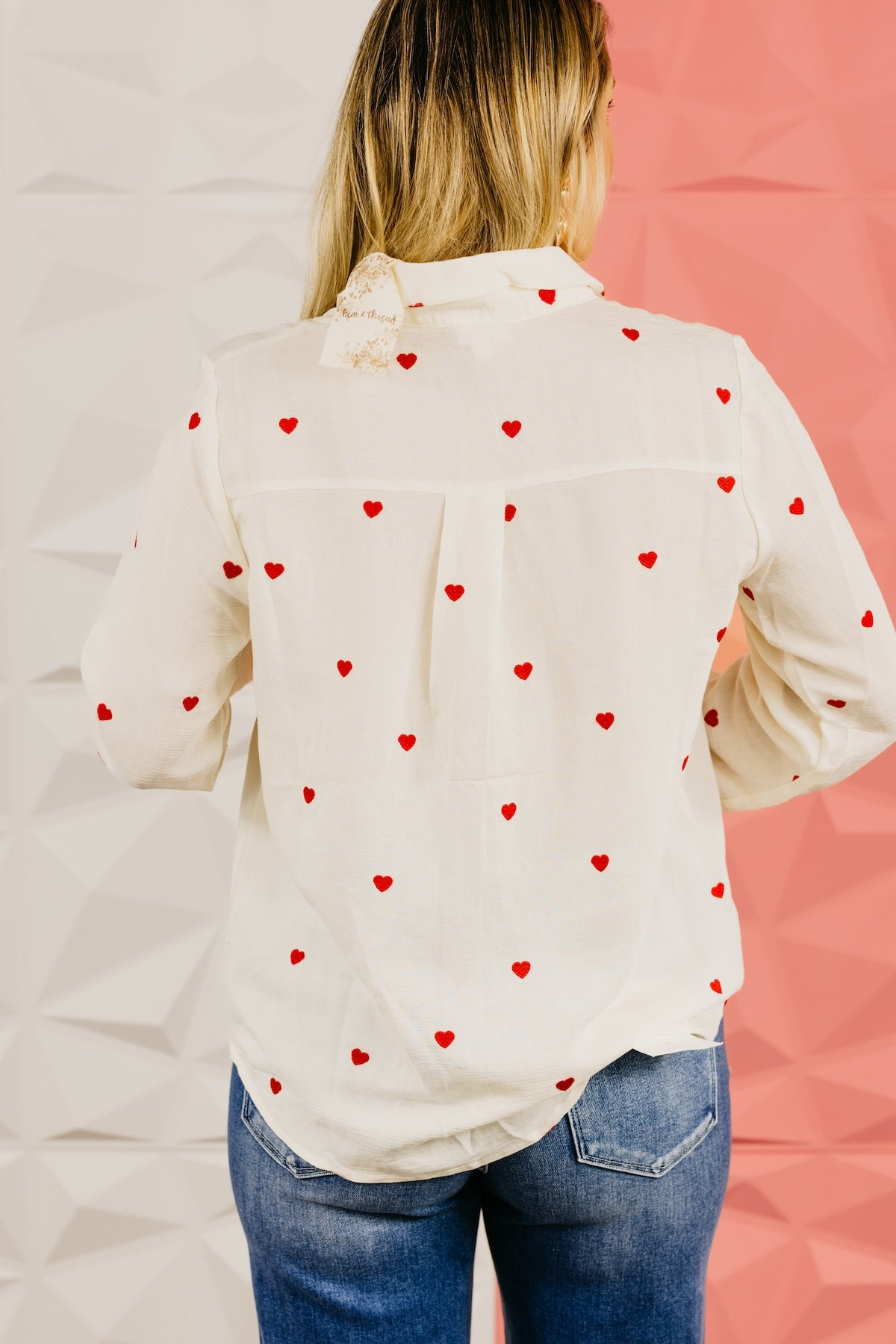 The Meredith Embroidered Heart Button Down Top