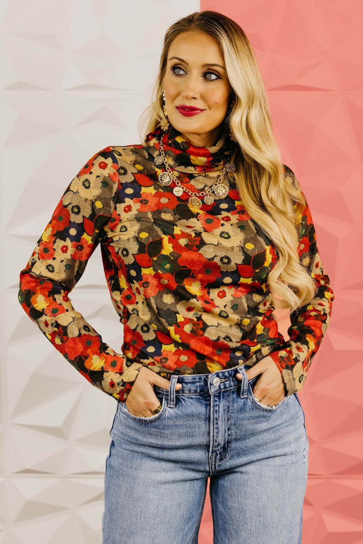 The Ashlee Floral Turtle Neck Top