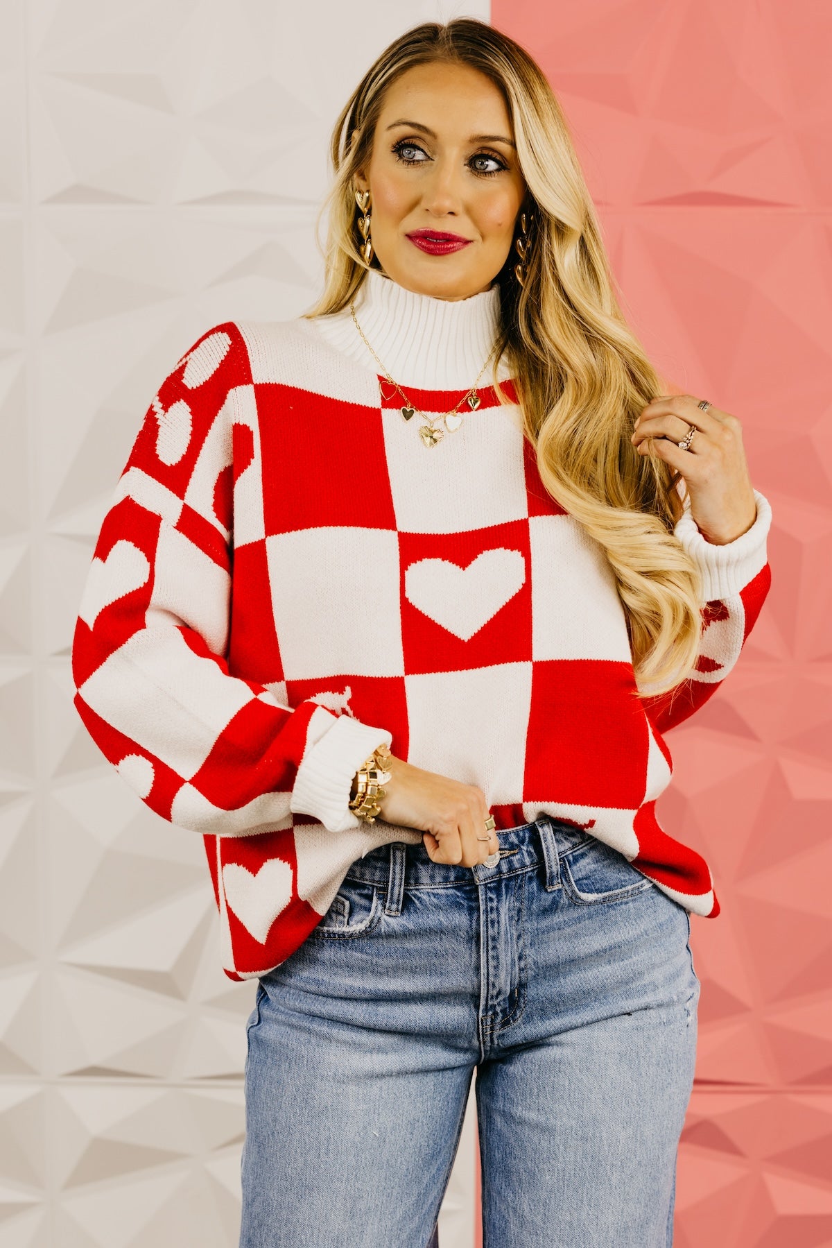 The Maisie Checkered Heart and Cherry Sweater