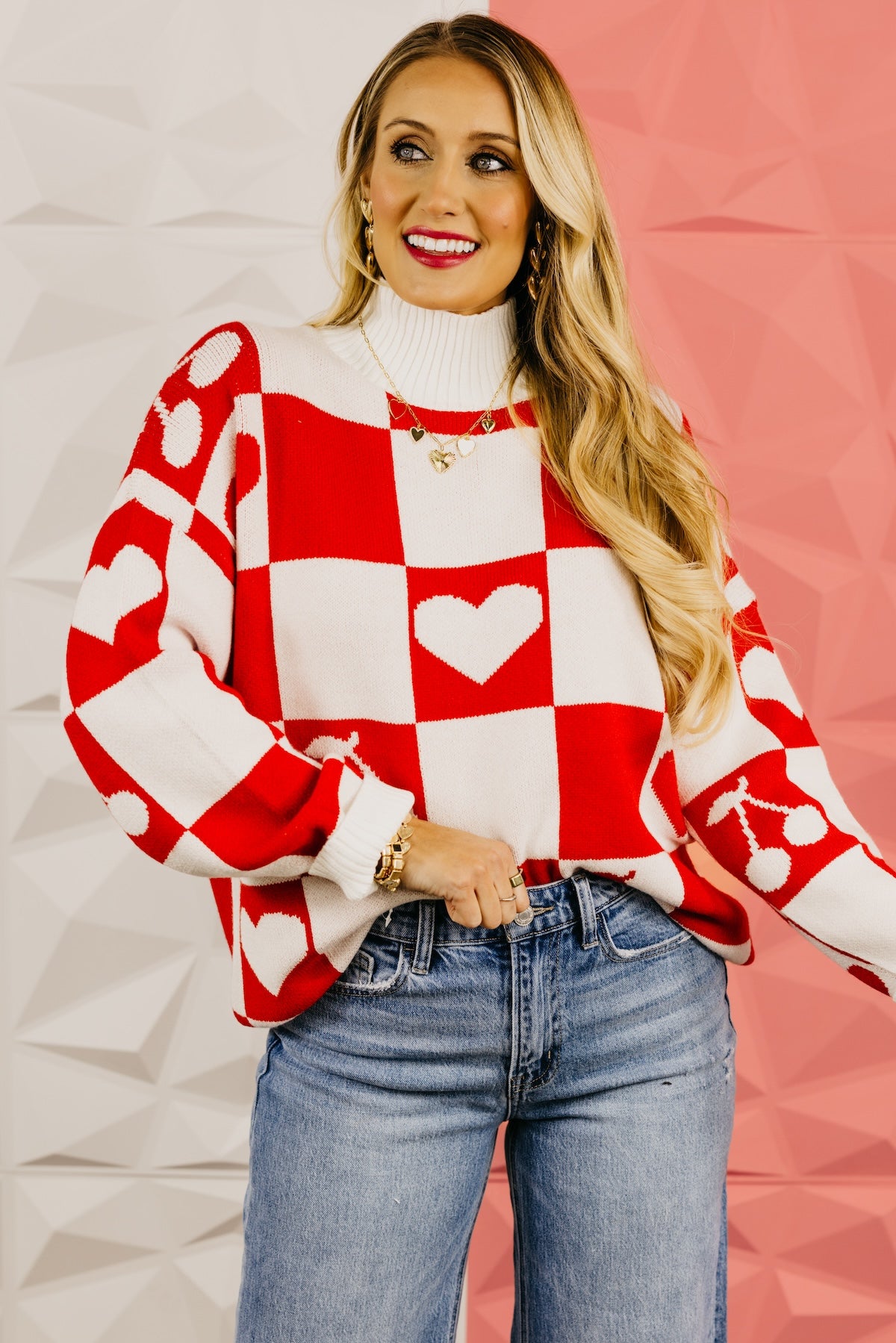 The Maisie Checkered Heart and Cherry Sweater