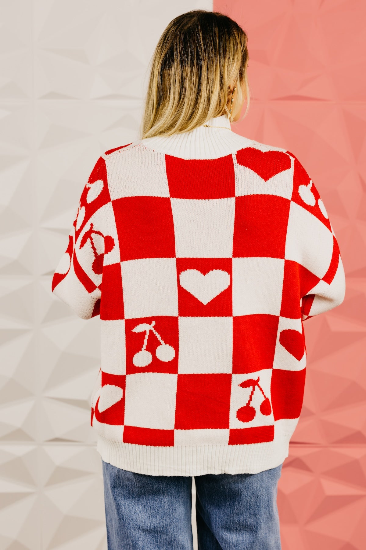 The Maisie Checkered Heart and Cherry Sweater