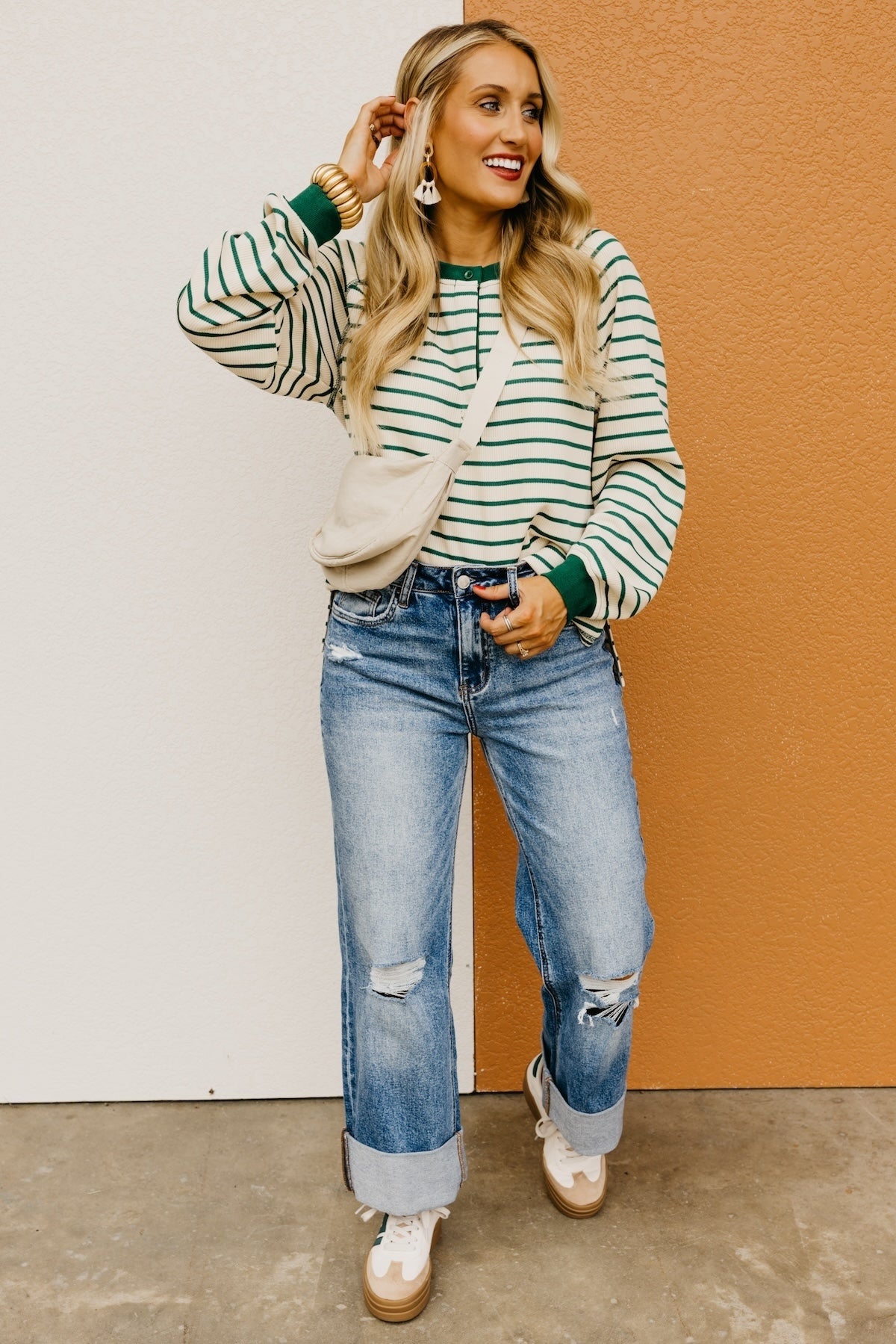 The Leandro Striped Raglan Henley Knit Top