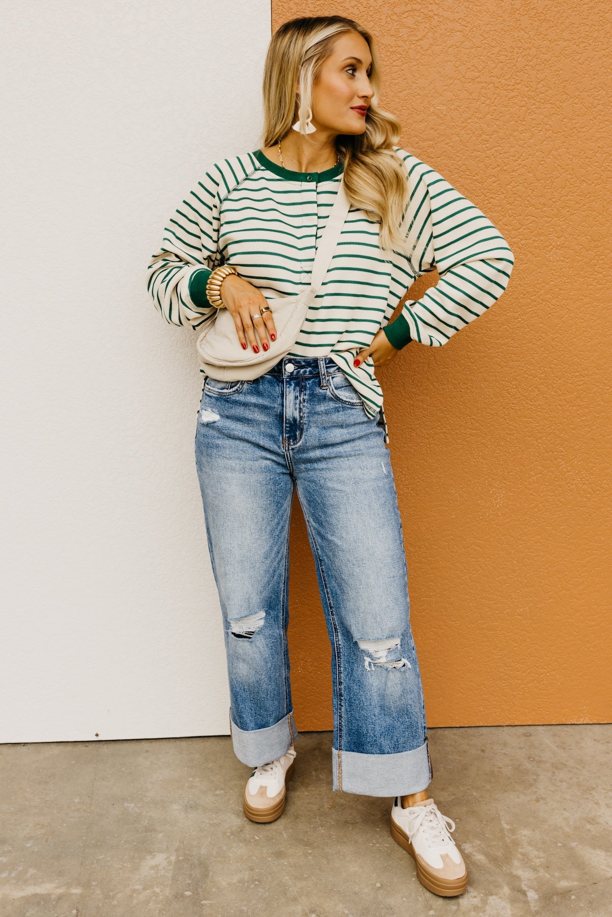 The Leandro Striped Raglan Henley Knit Top