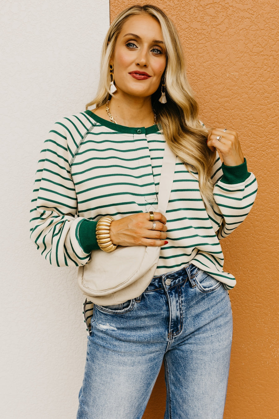 The Leandro Striped Raglan Henley Knit Top