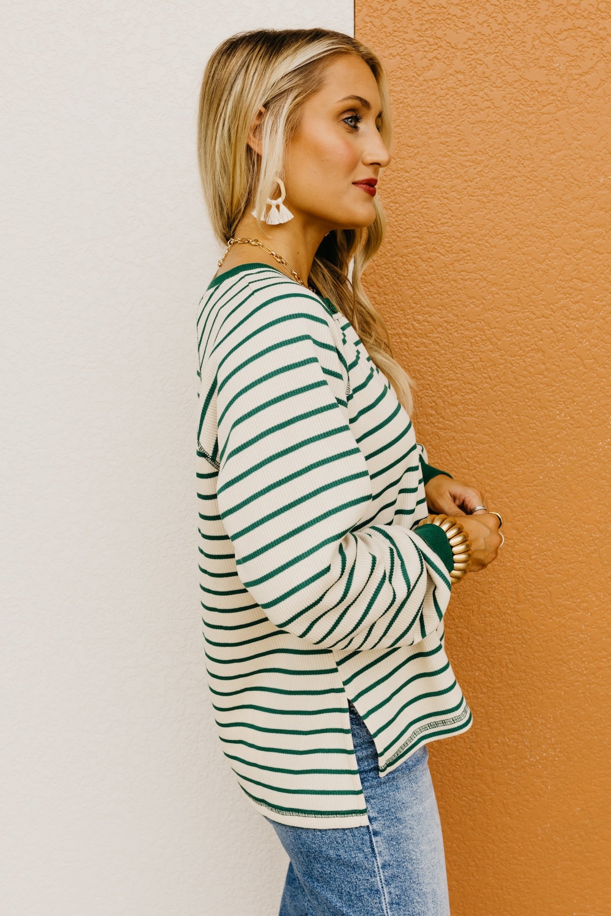 The Leandro Striped Raglan Henley Knit Top