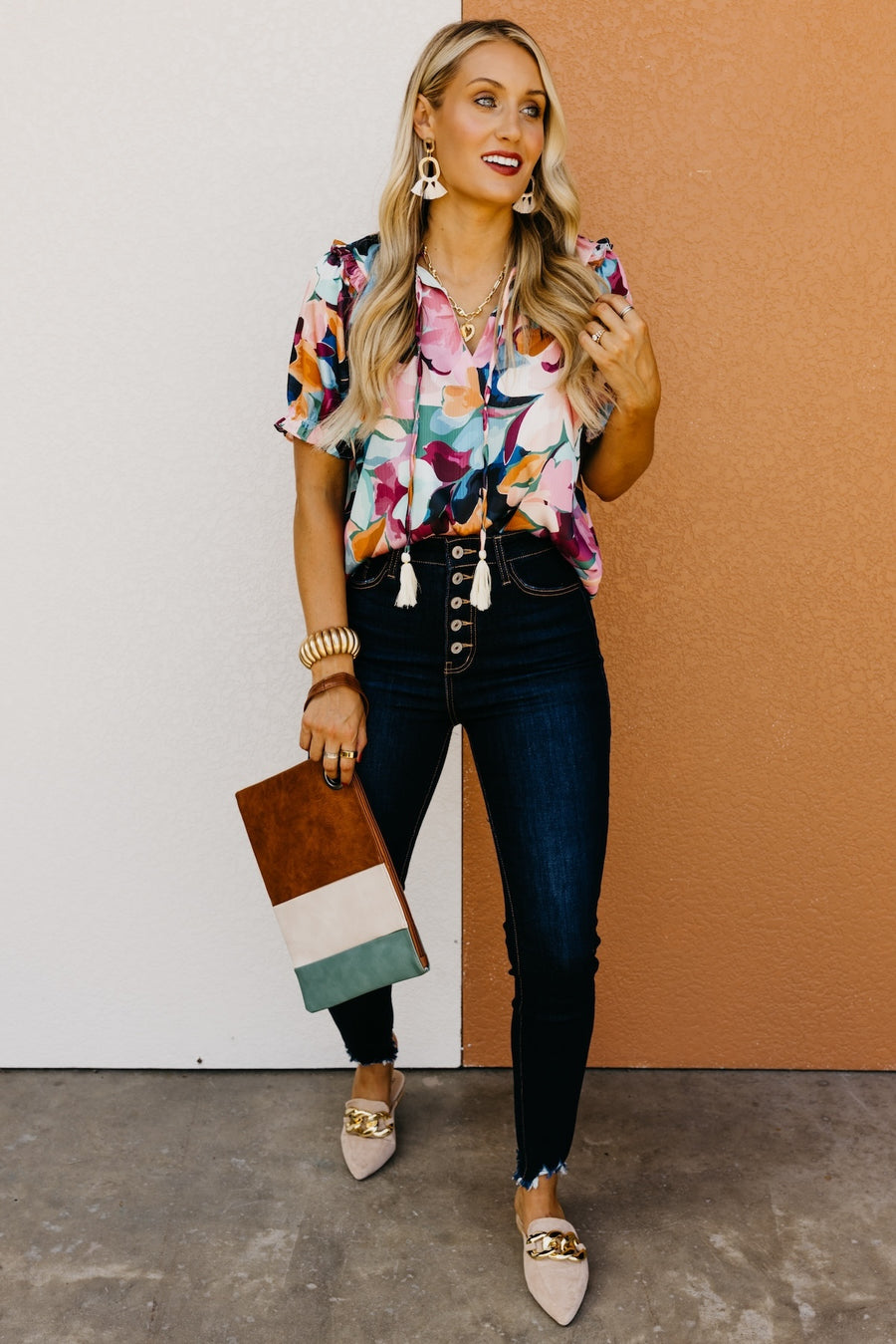 The Cain Floral Peasant Tie Blouse