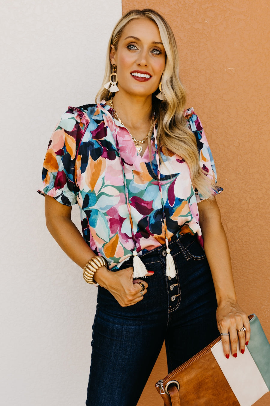 The Cain Floral Peasant Tie Blouse