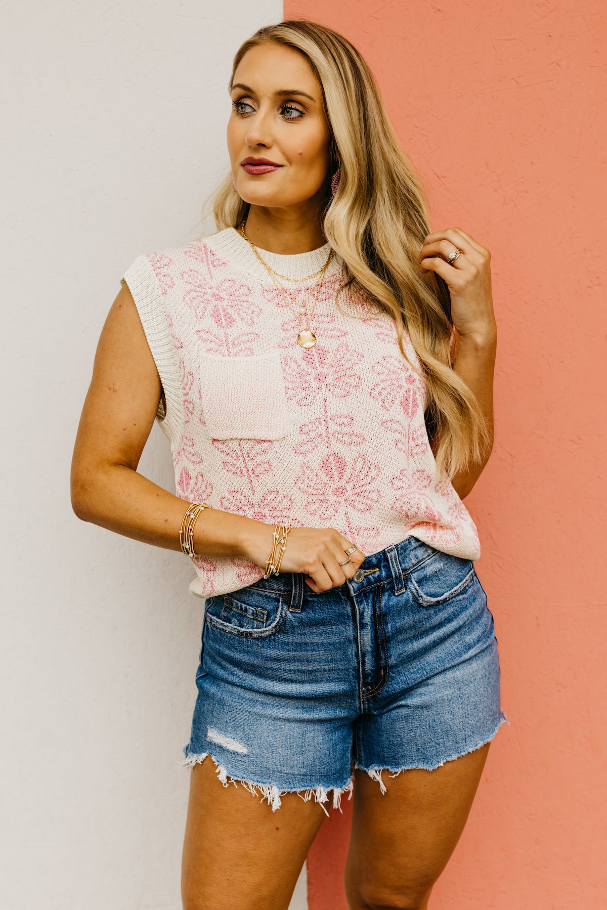 The Aisha Floral Sleeveless Sweater Top